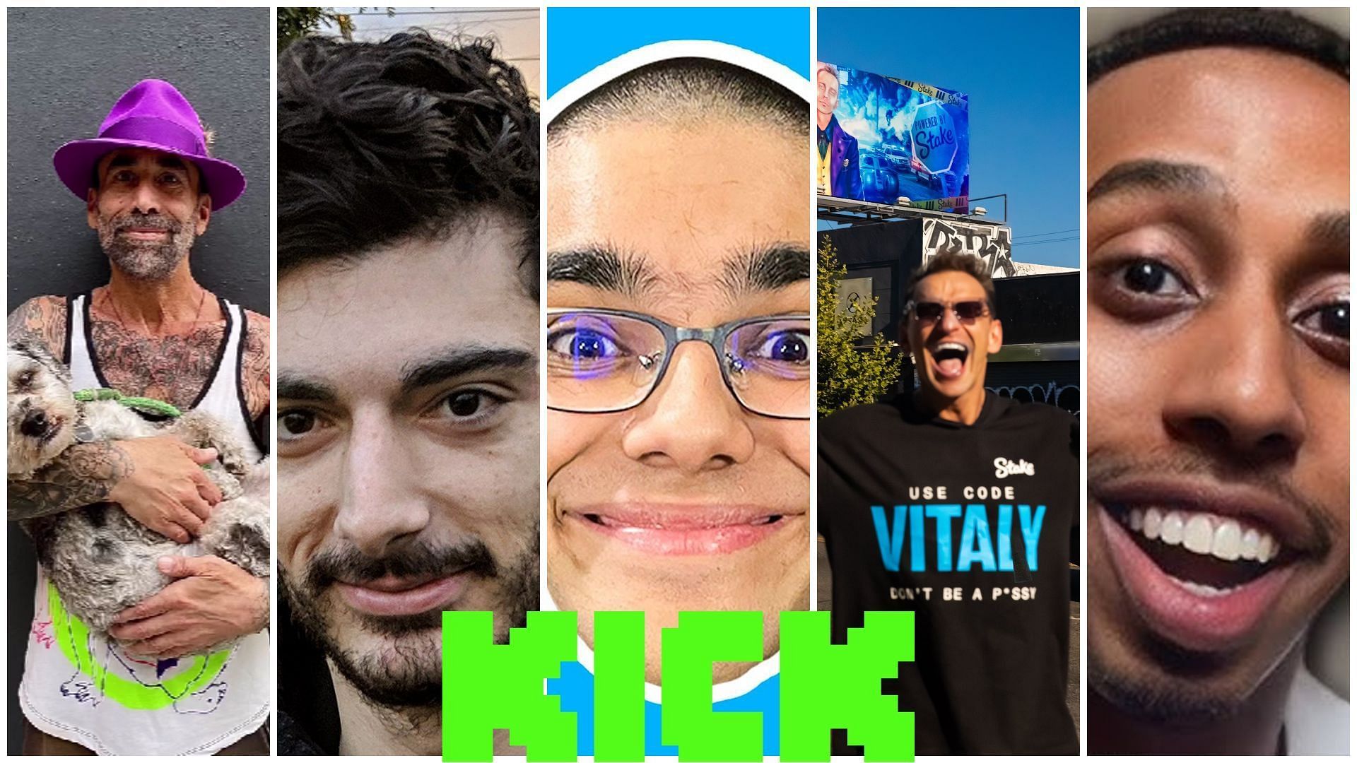 These Kick streamers have had troubling incidents with law enforcement (Images via @mrbasednyc/Instagram, Ray William Johnson/YouTube, N3on/YouTube, Ice Poseidon/Wikipedia, VitalyzdTv/X)