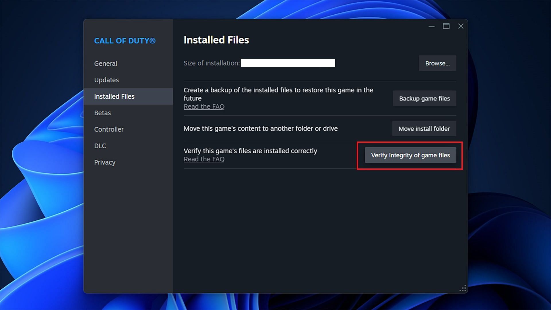 Verifying Integrity of Black Ops 6 files on Steam (Image via Valve)