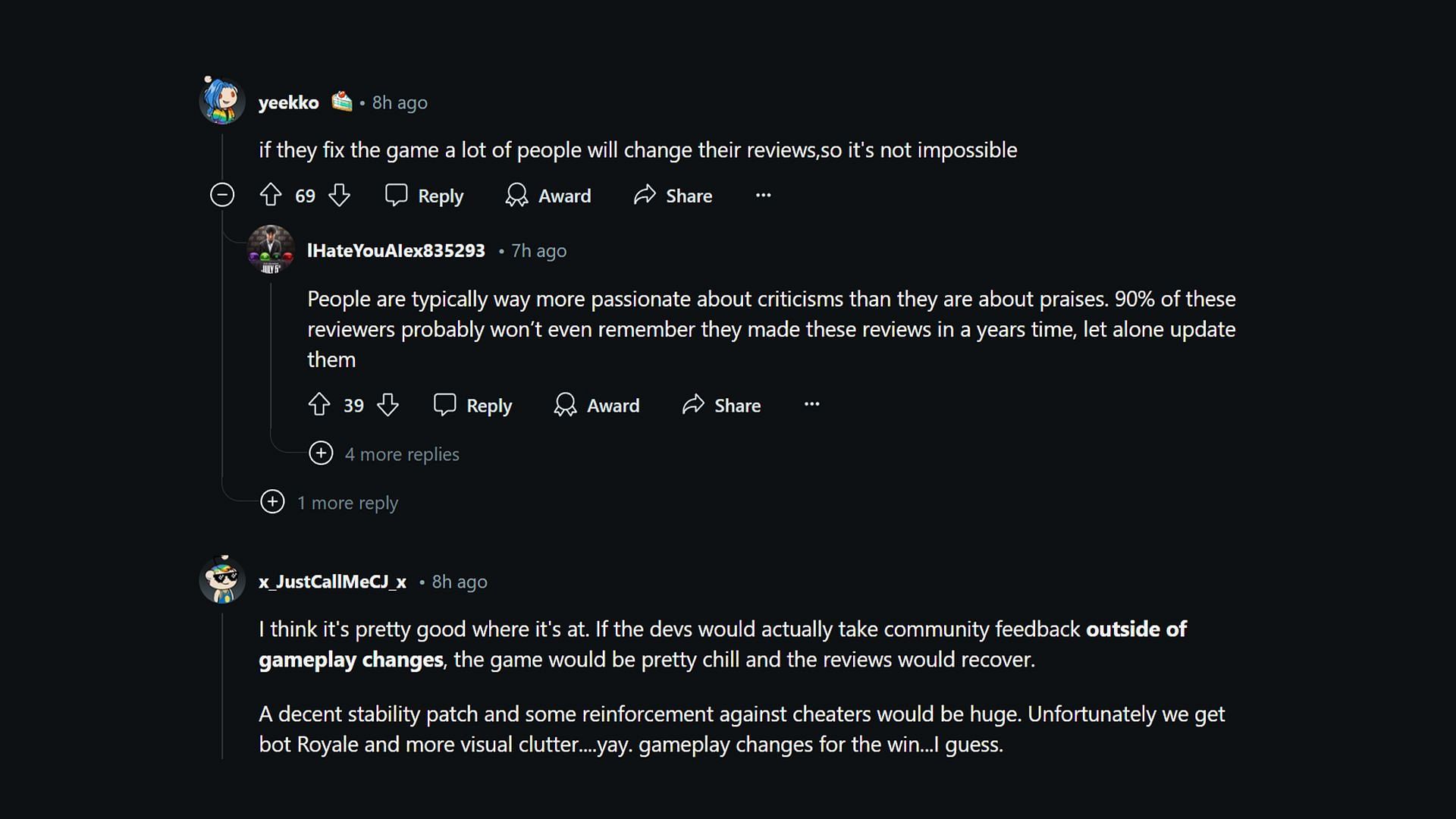 Community comments on review recovery possibilities (Image via Reddit)