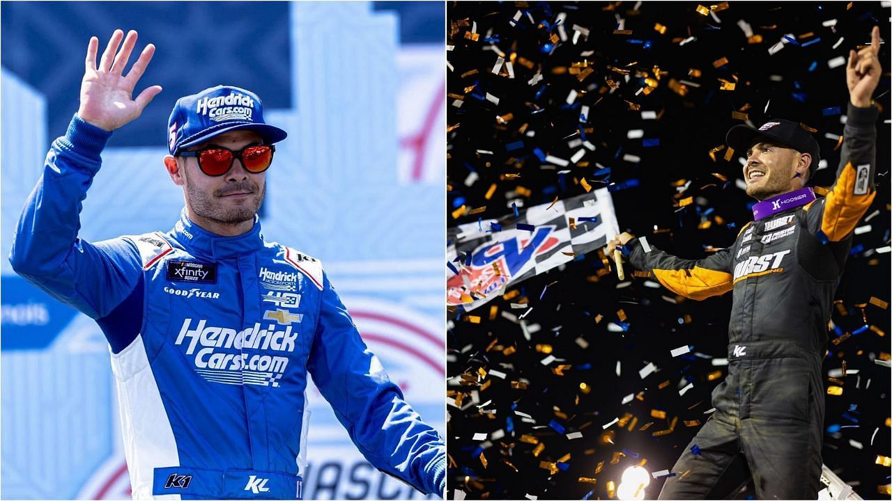 2021 NASCAR Cup Series champion Kyle Larson (Image Source: Getty (L) and X@WorldofOutlaws)) 