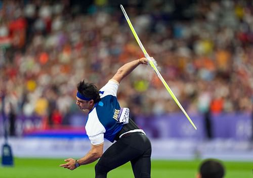 Neeraj Chopra in action at the Paris 2024 Olympics