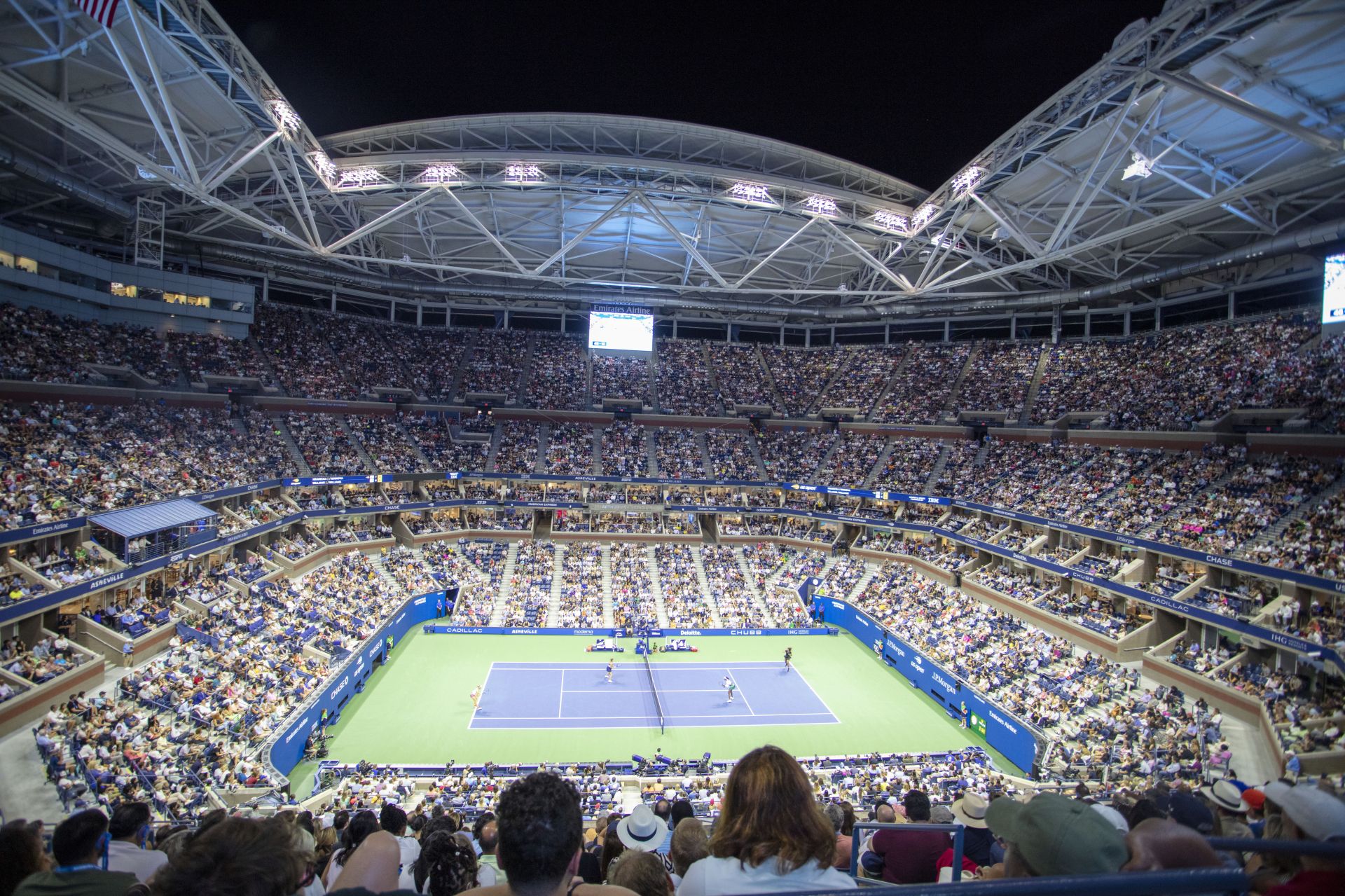 A packed Arthur Ashe stadium pictured during Venus and Serena Williams&#039; US Open 2022 doubles: Source: Getty