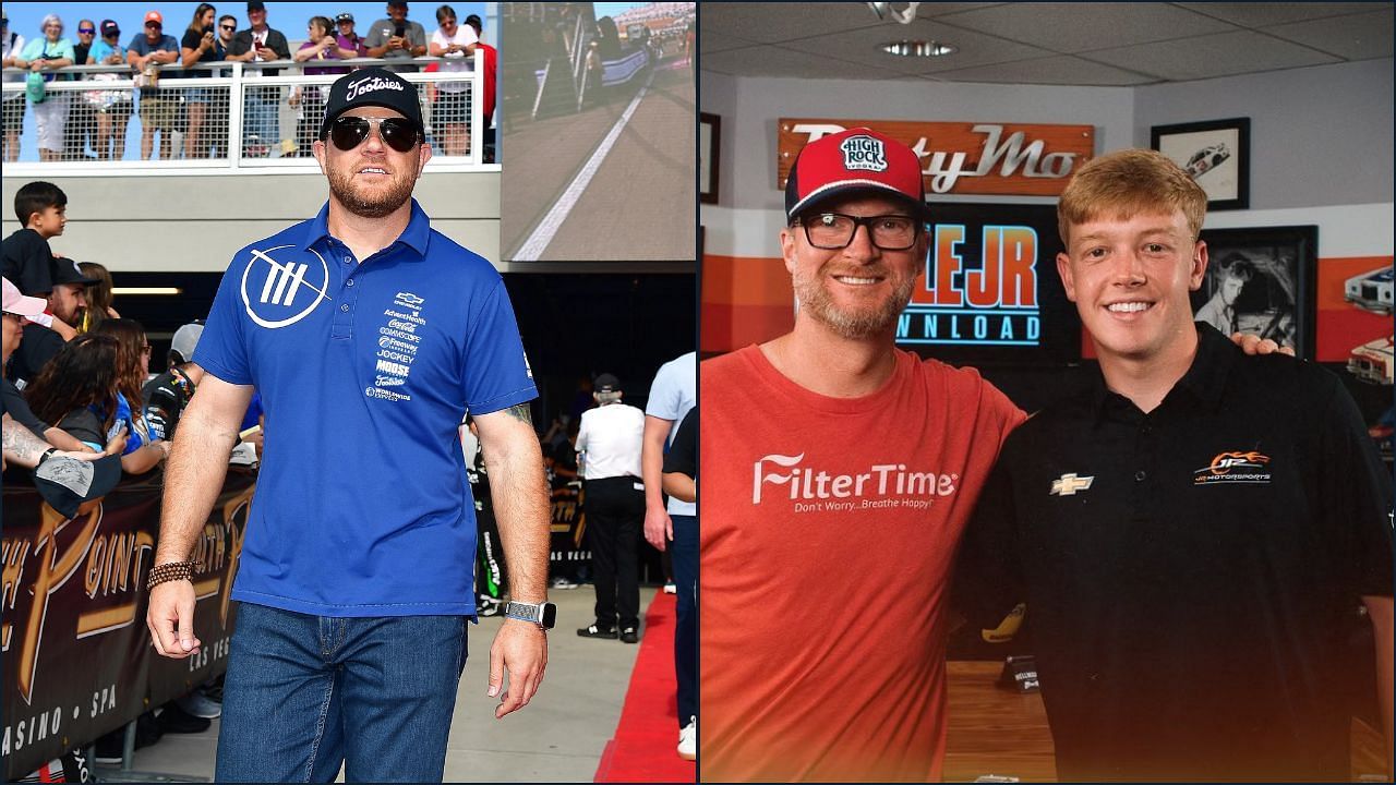 Trackhouse Racing owner Justin Marks and Connor Zilisch with his boss Dale Earnhardt Jr. (Credit: USA Today Sports and X/@ConnorZilisch)