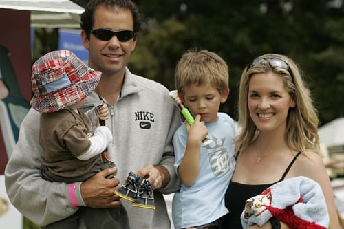 Pete Sampras with wife Bridgette Wilson and their two children (Source: Getty)