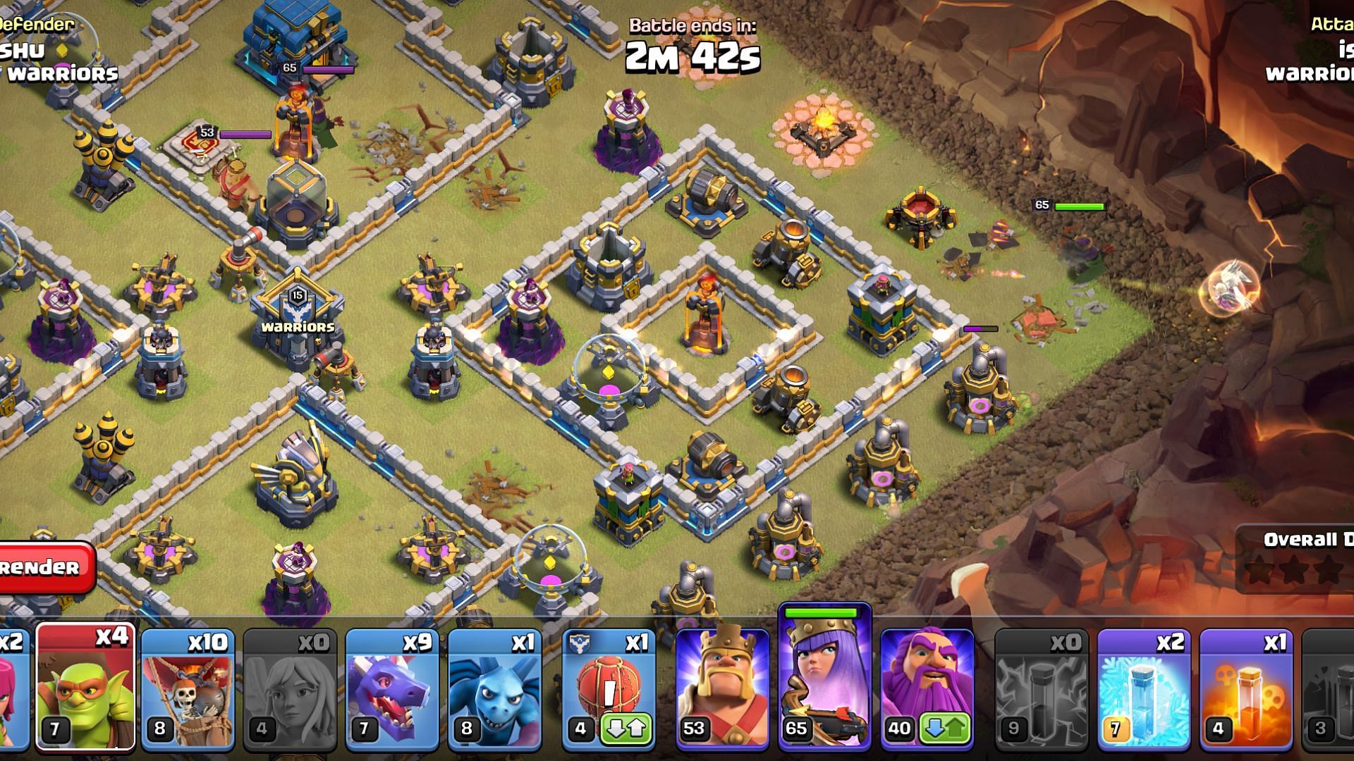 Queen Walk should be used with Sneaky Goblins to take down crucial defenses (Image via SuperCell)