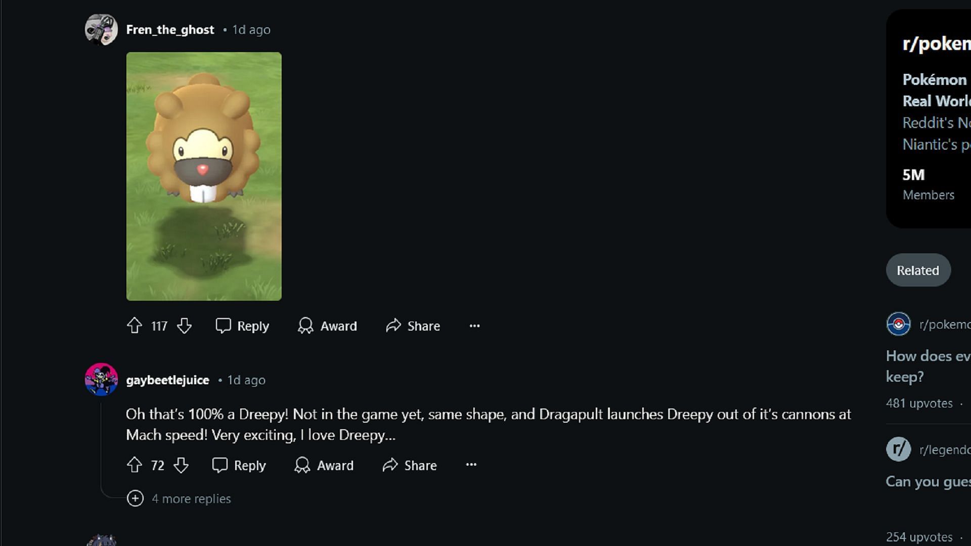 Pokemon GO fans answered the original Dreepy post in plenty of different ways (Image via Reddit)