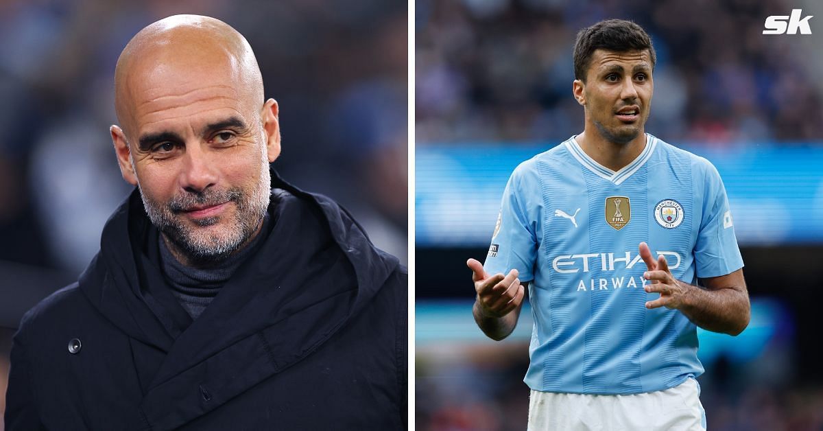 Manchester City boss Pep Guardiola (left) and Rodri