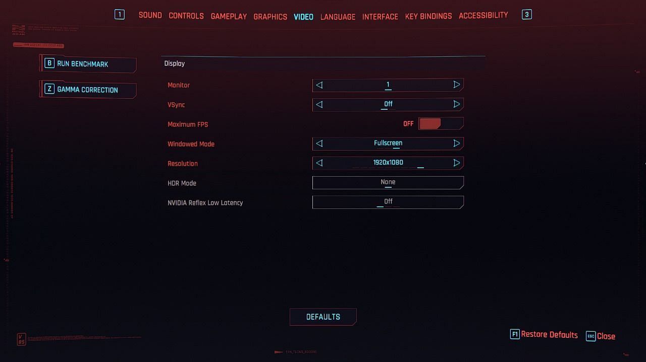 Display settings (Image via CD Projekt Red)