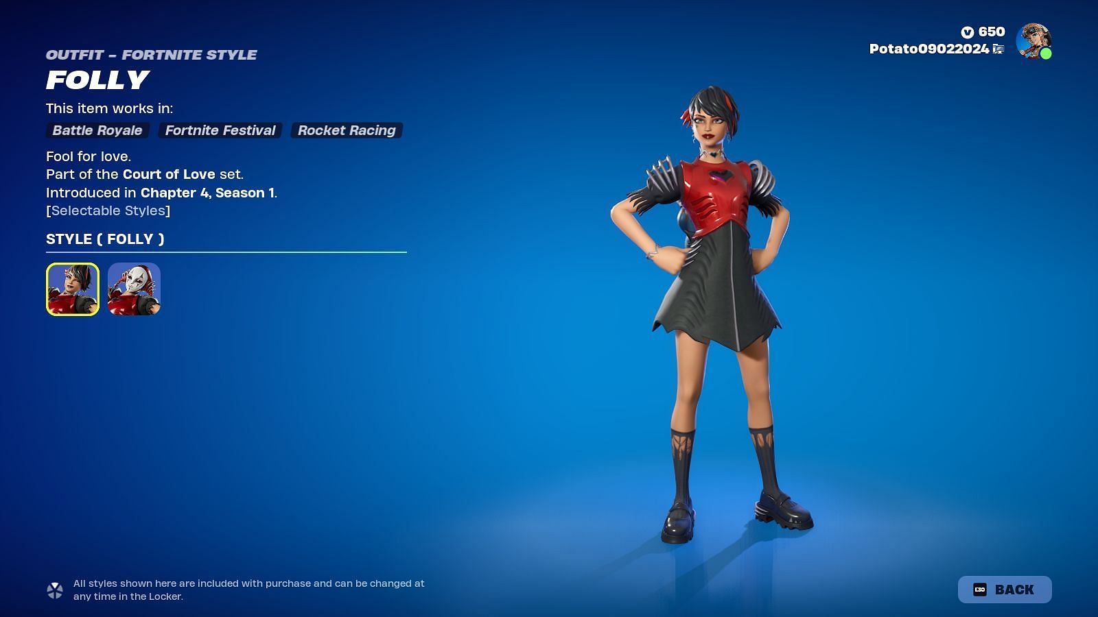 You can now get the Folly skin in Fortnite (Image via Epic Games)