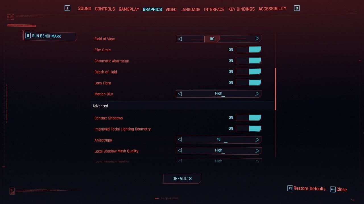 Basic graphics settings (Image via CD Projekt Red)