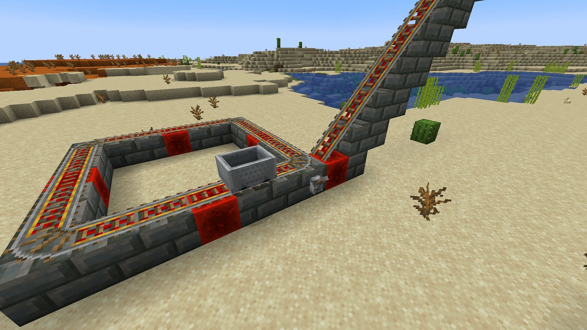 A minecart spinning around the track (Image via Mojang)