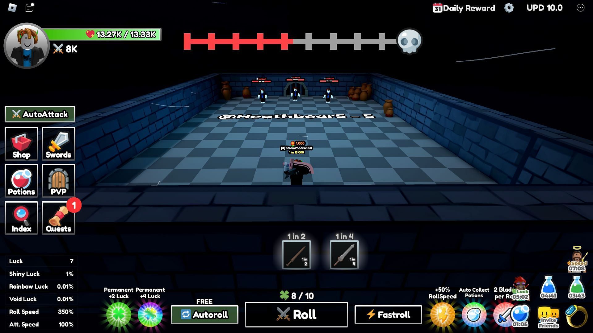 You must face waves of enemies in both PvE and PvP modes in Dungeon RNG (Image via Roblox)