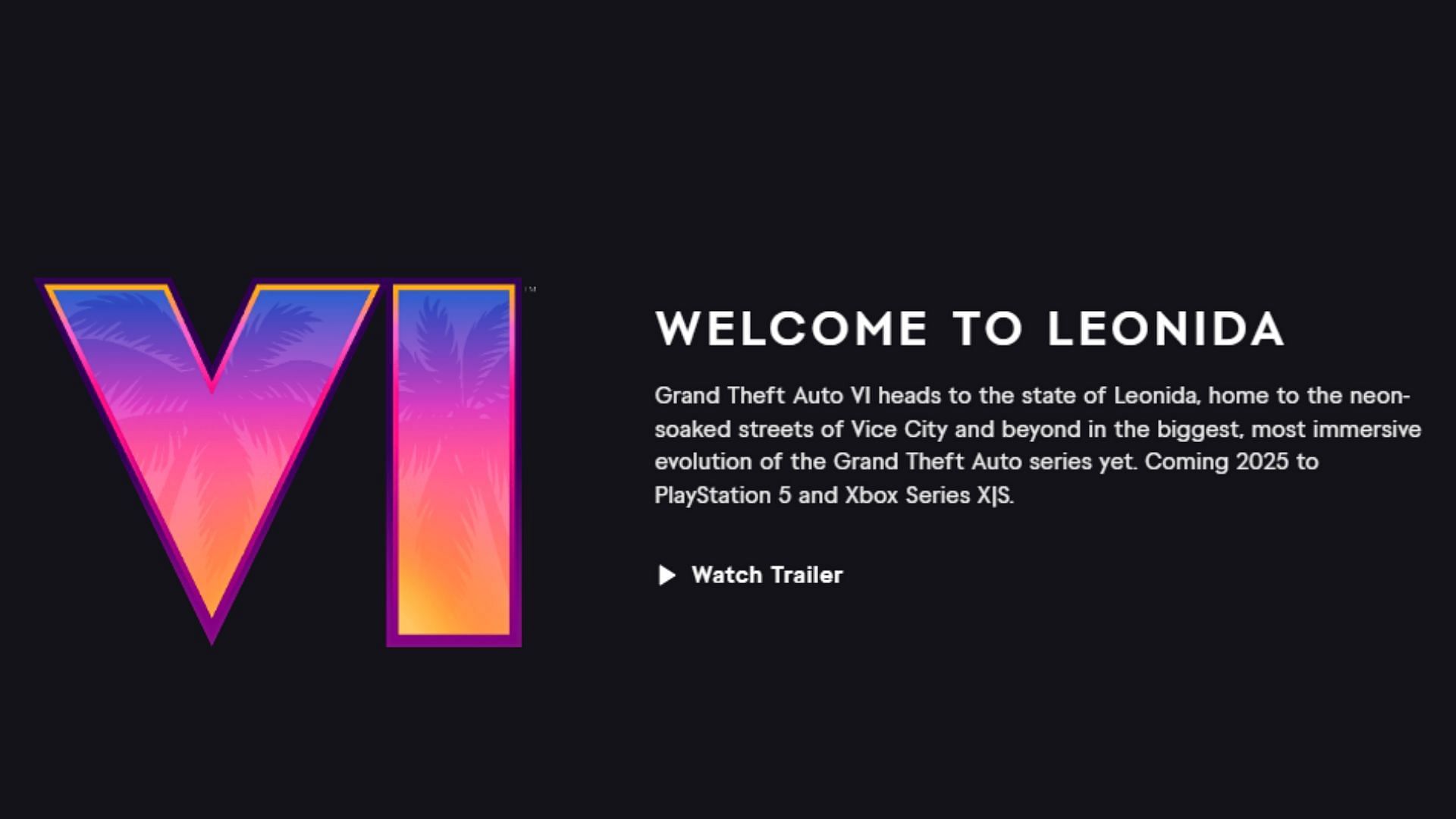 Rockstar&#039;s Grand Theft Auto 6 description on official website (Image via Rockstar Games)