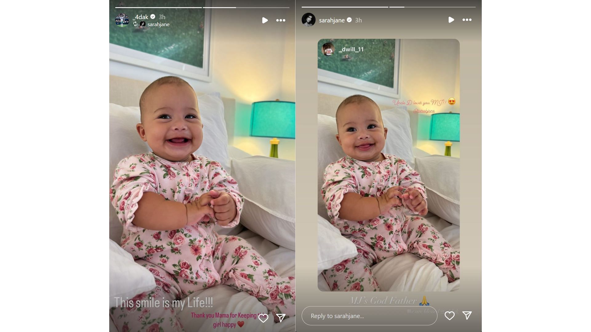 Dak Prescott fawns over daughter MJ Rose as girlfriend Sarah Janes shares adorable update: "This smile is my life!" -thai123