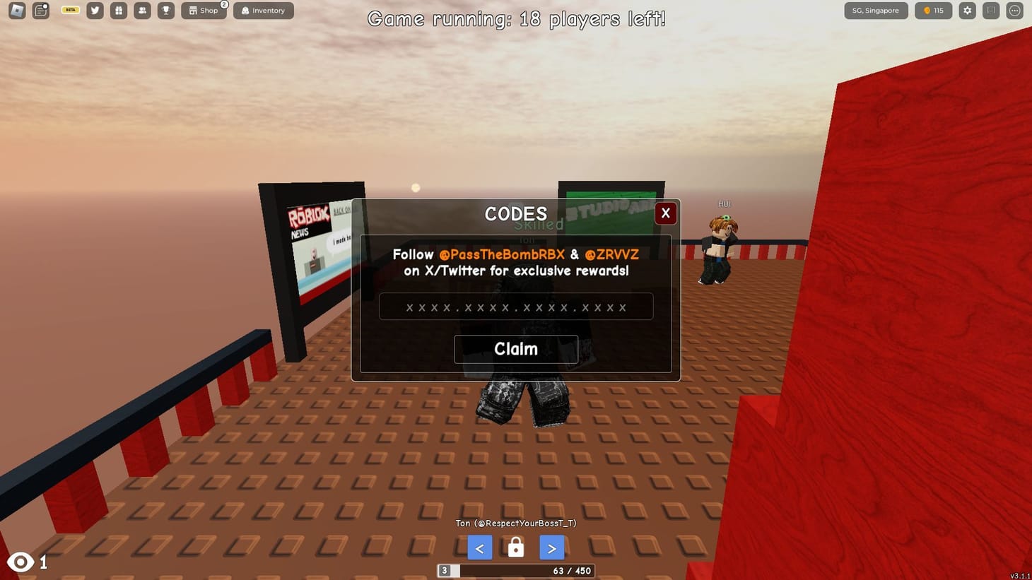 Pass the Bomb codes