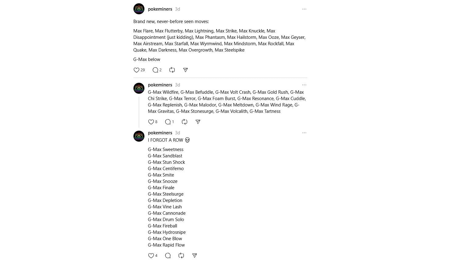 Datamined Max &amp; G-Max moves for Pokemon GO (Image via pokeminers/Threads)