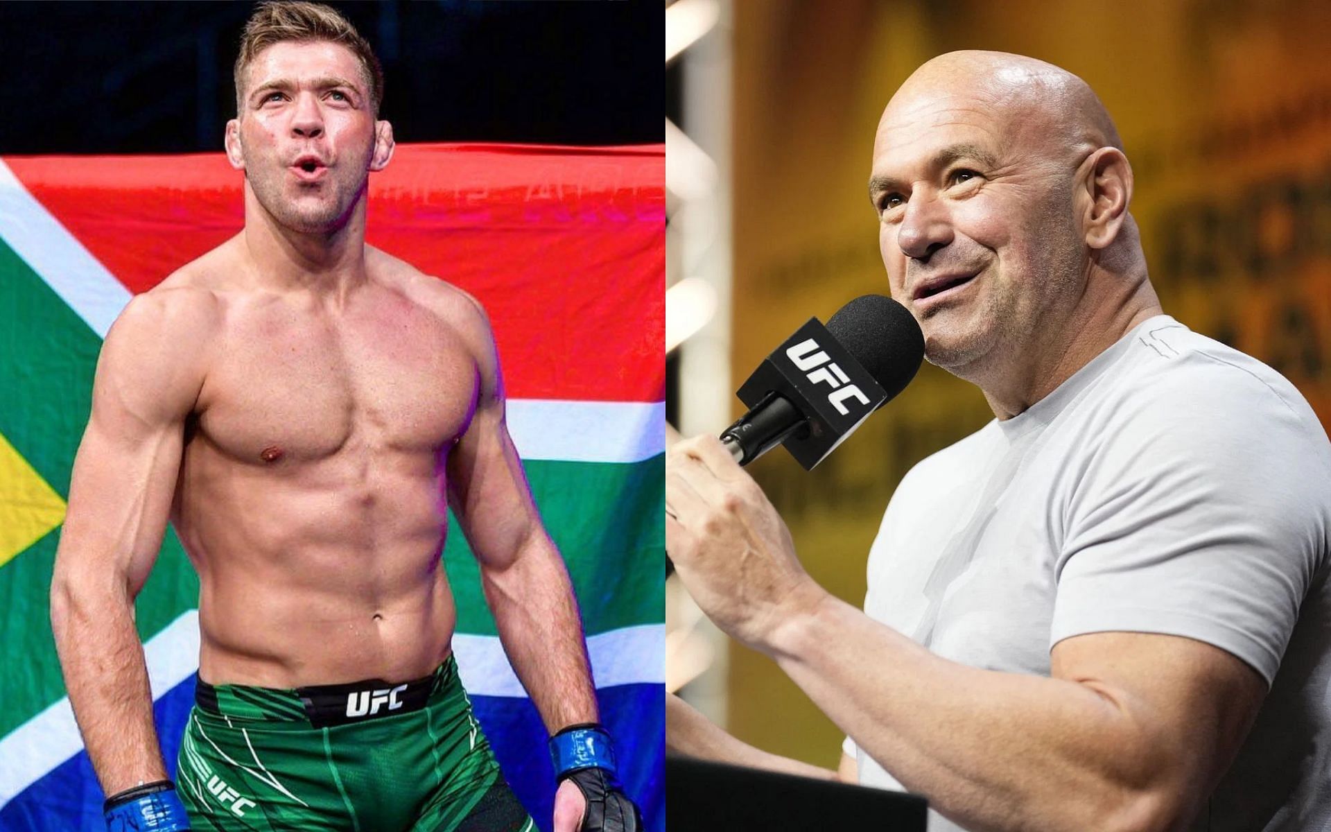 Dana White (right) confirms plans to host UFC event in South Africa if Dricus du Plessis (left) wins at UFC 305 [Images courtesy: Getty Images, @dricusduplessis on Instagram]