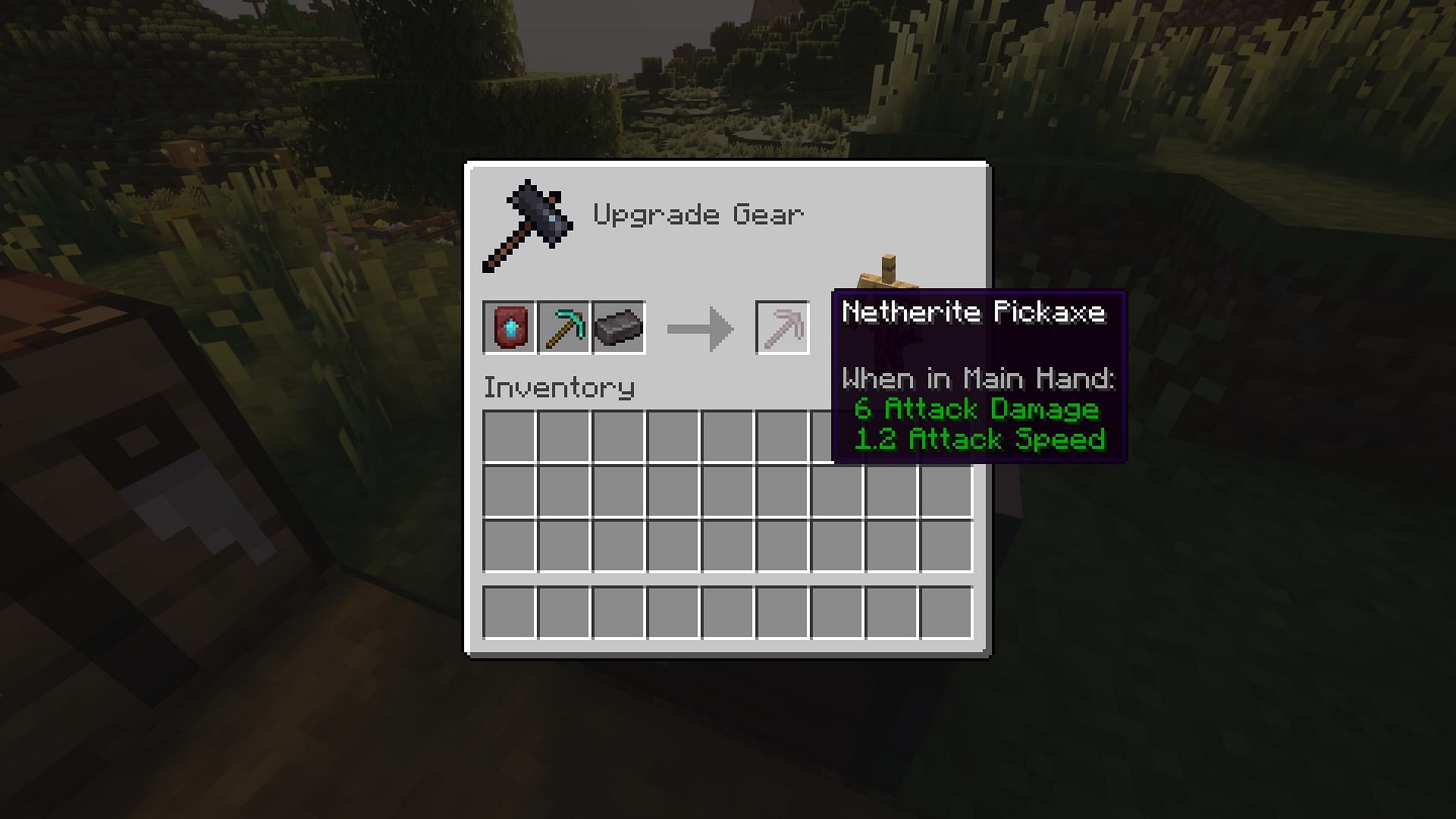 Upgrading diamond pickaxe to netherite tier (Image via Mojang Studios)