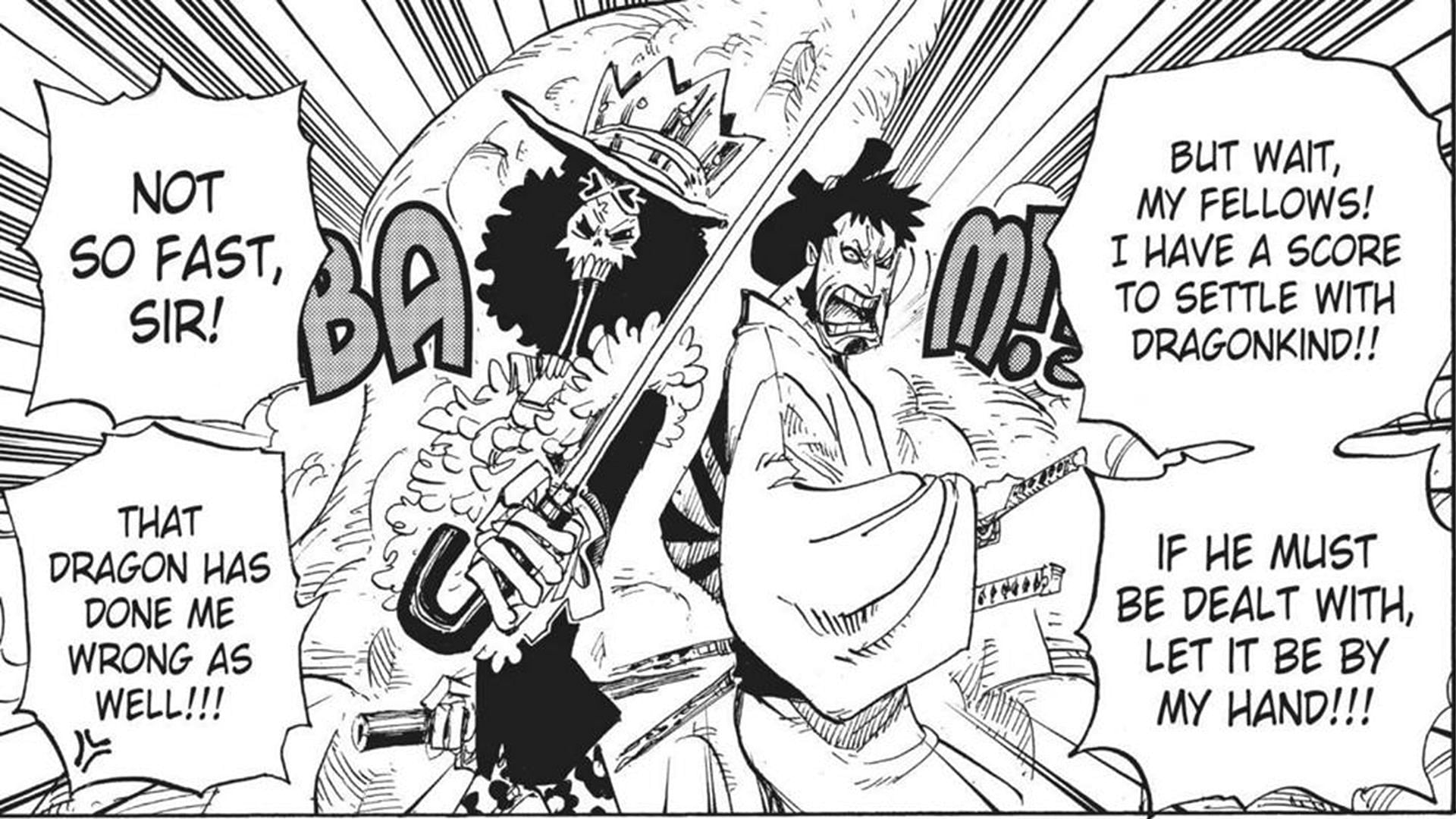 Brook and Kinemon speaking in One Piece chapter 682 (Image via Shueisha)