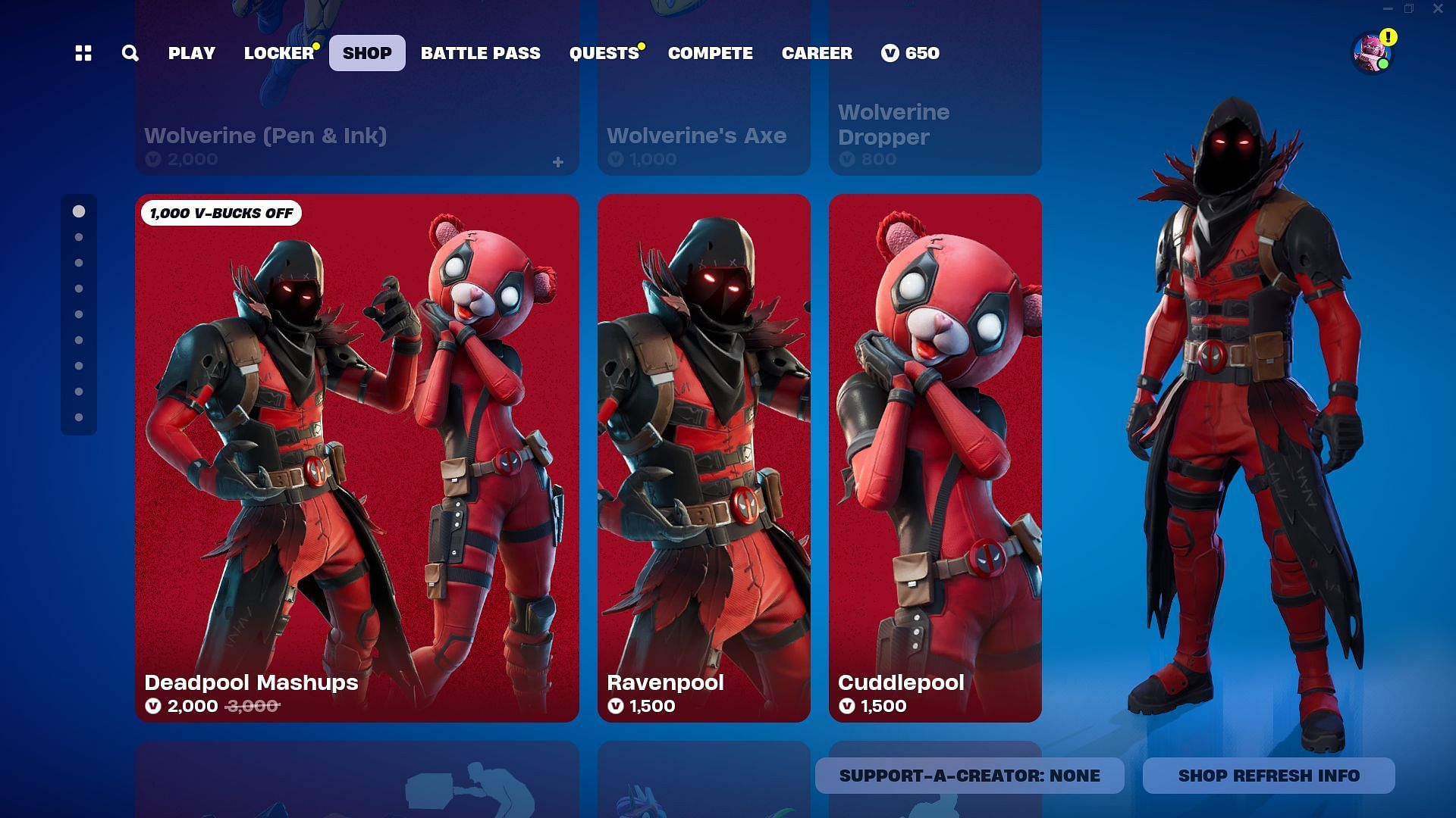 You can now purchase Ravenpool and Cuddlepool skins in Fortnite (Image via Epic Games)