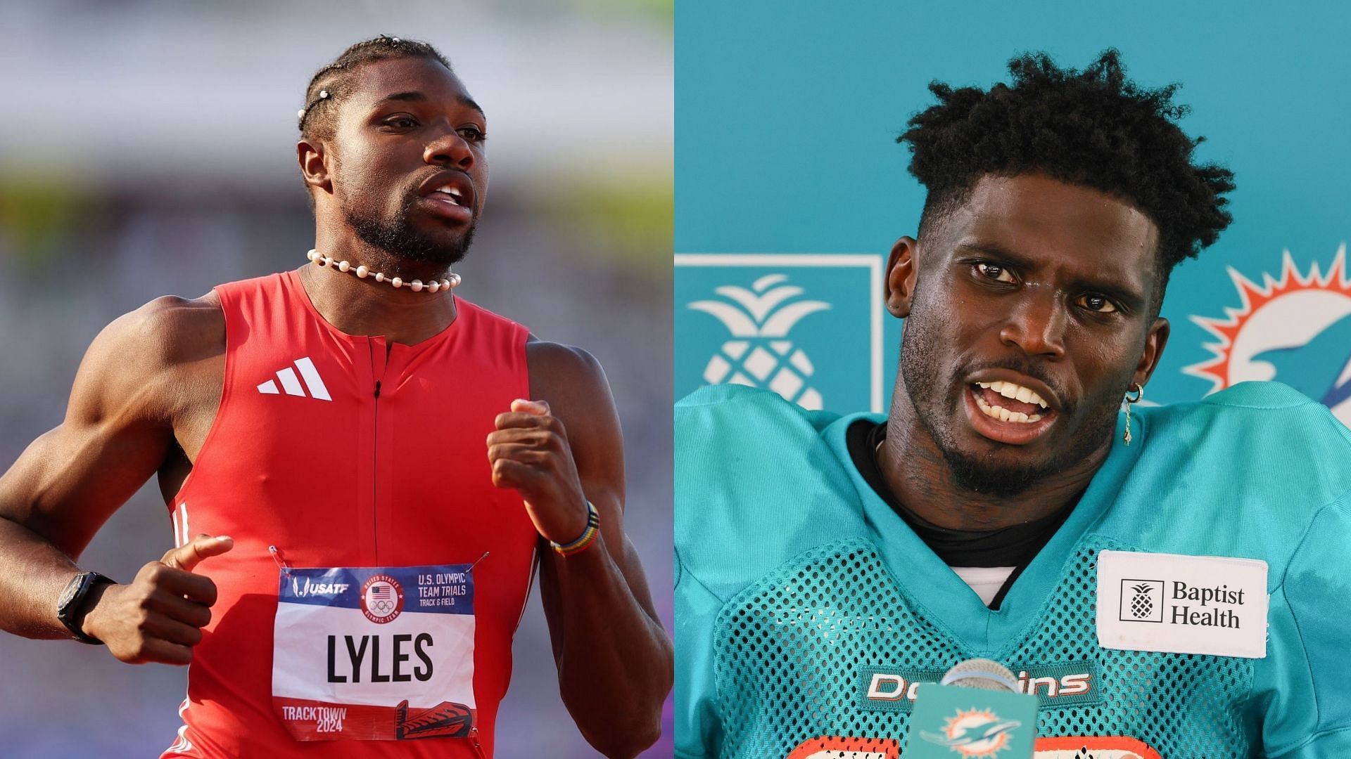 Noah Lyles and Tyreek Hill (Images via Getty)