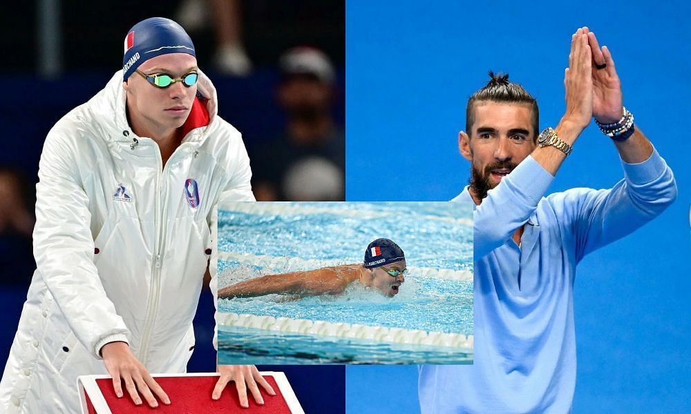 Leon Marchand and Michael Phelps. PHOTO: All from Getty Images