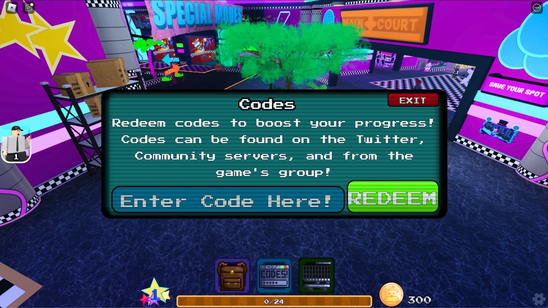 Redeem codes here (Image via Roblox)