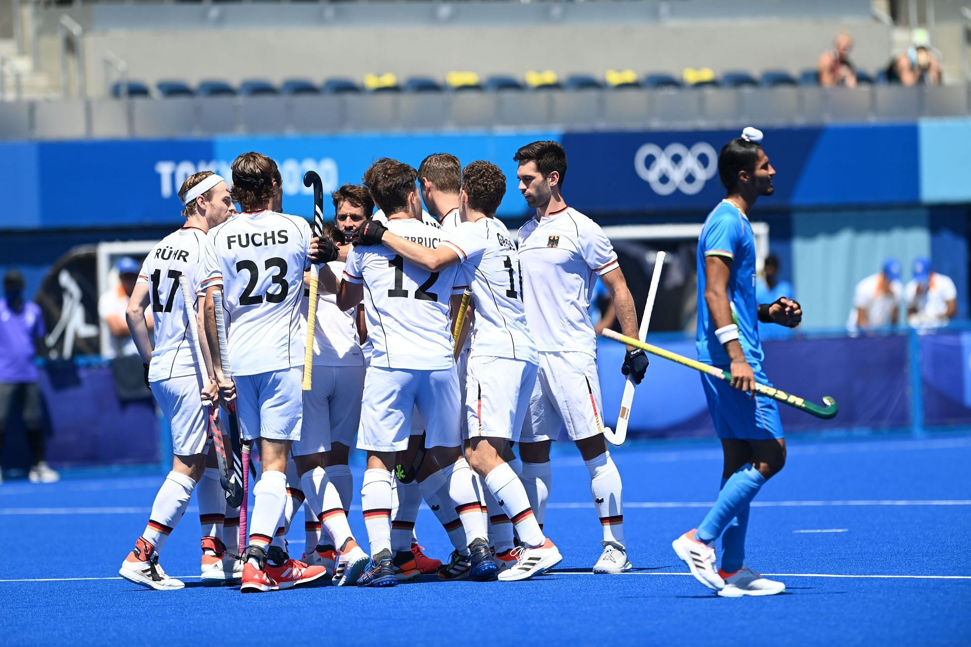 India and Germany in action in the men's hockey bronze-medal match at Tokyo 2020 - Source: Getty