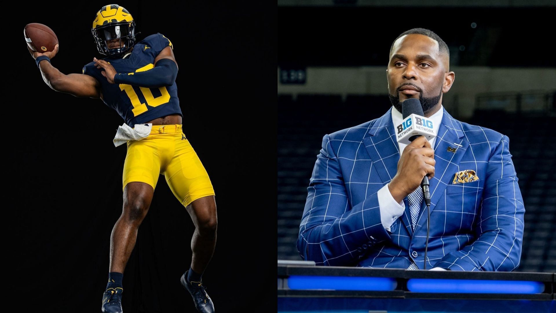 Michigan QB Alex Orji and coach Sherrone Moore (Orji &amp; Michigan