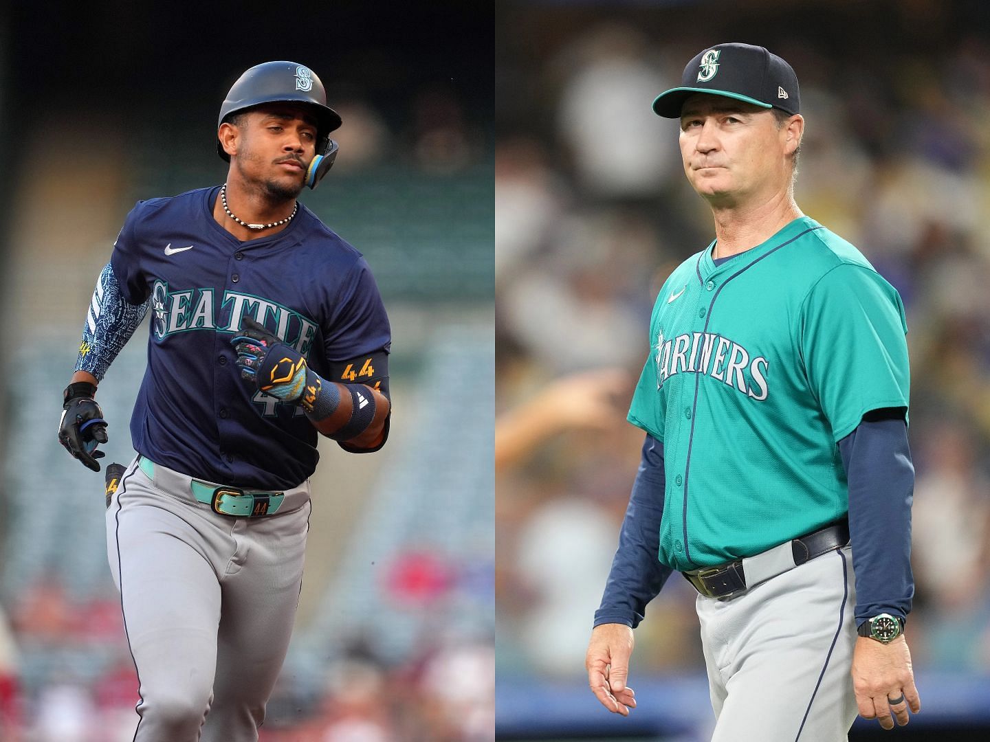 Julio Rodriguez reacts to Scott Servais getting fired. Credits: Imagn