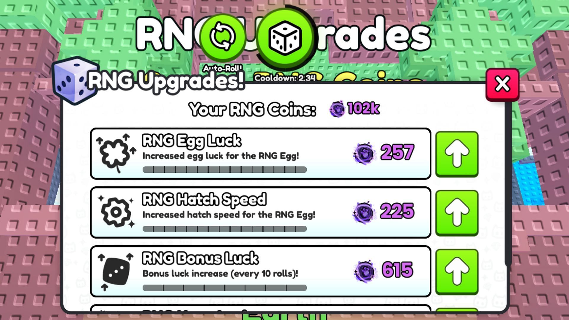 RNG Upgrades will help you roll the rarest pets in PS 99 RNG World (Image via Roblox)