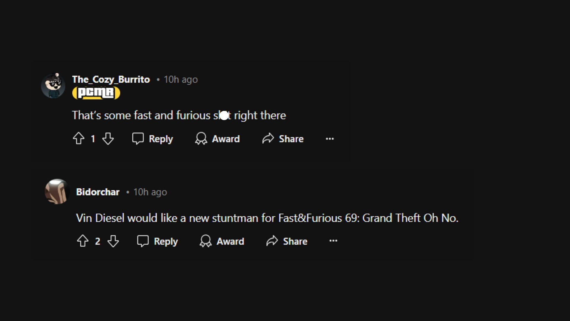 GTA Online fans compared the takedown action with Fast and the Furious (Images via Reddit)