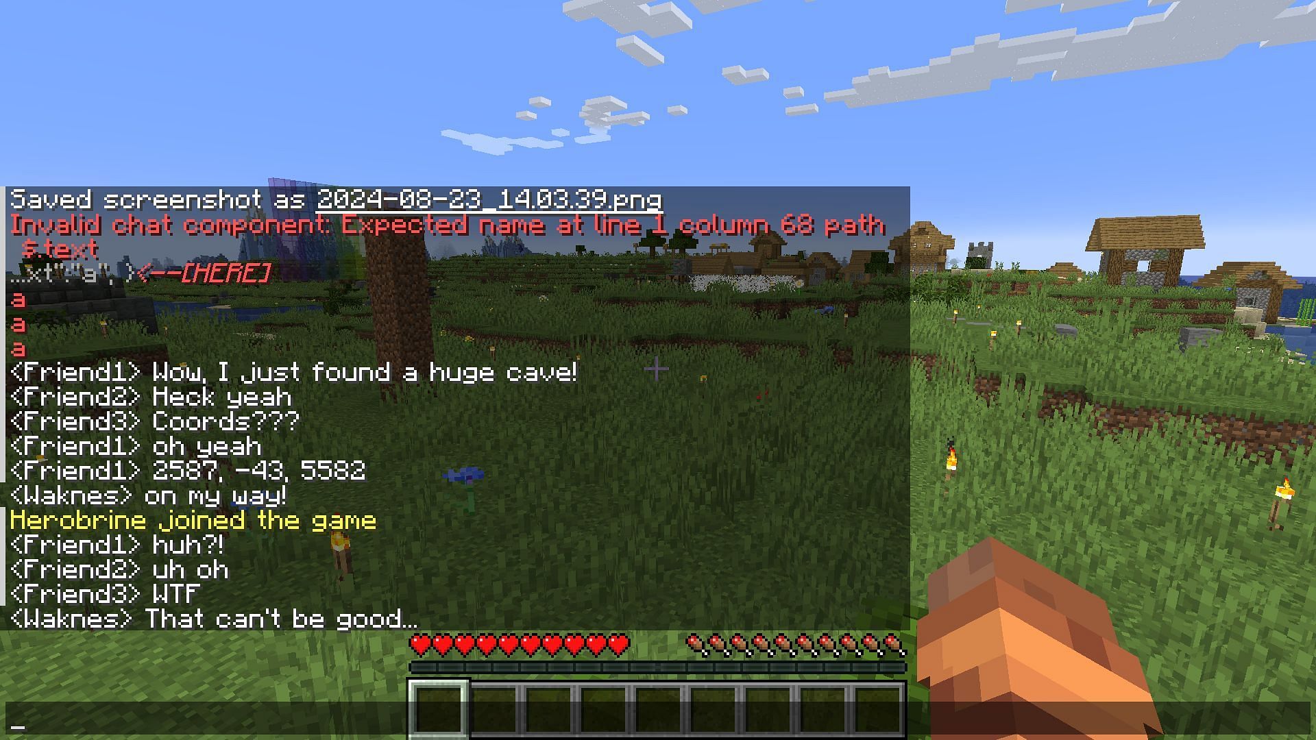 The Tellraw command can make for pretty convincing fake chat histories (Image via Mojang)