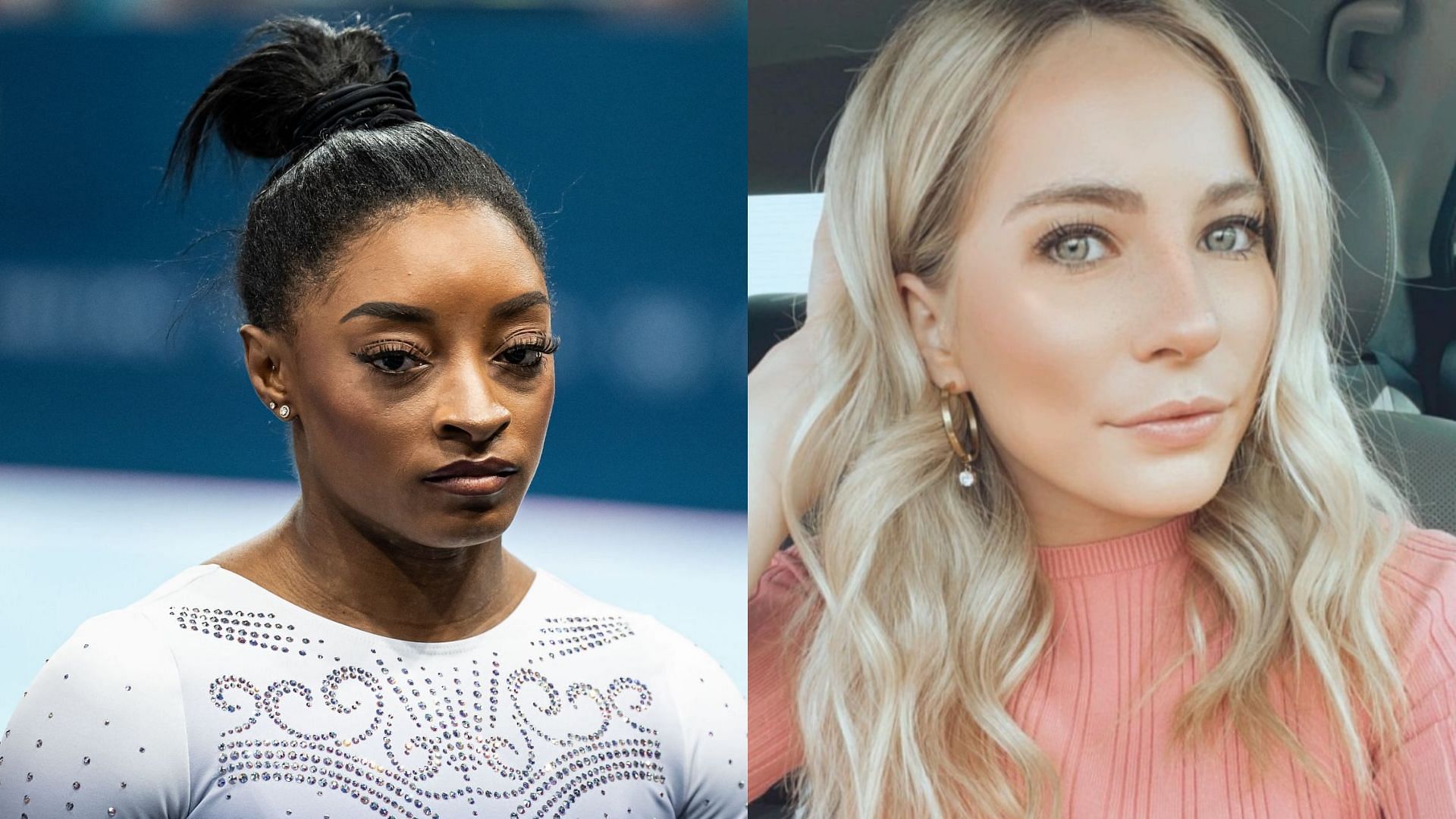 Simone Biles reacts to standing up for her teammates against the MyKayla Skinner controversy (Image Source: Right - Getty, Left - @mykaylaskinner2016 on Instagram)