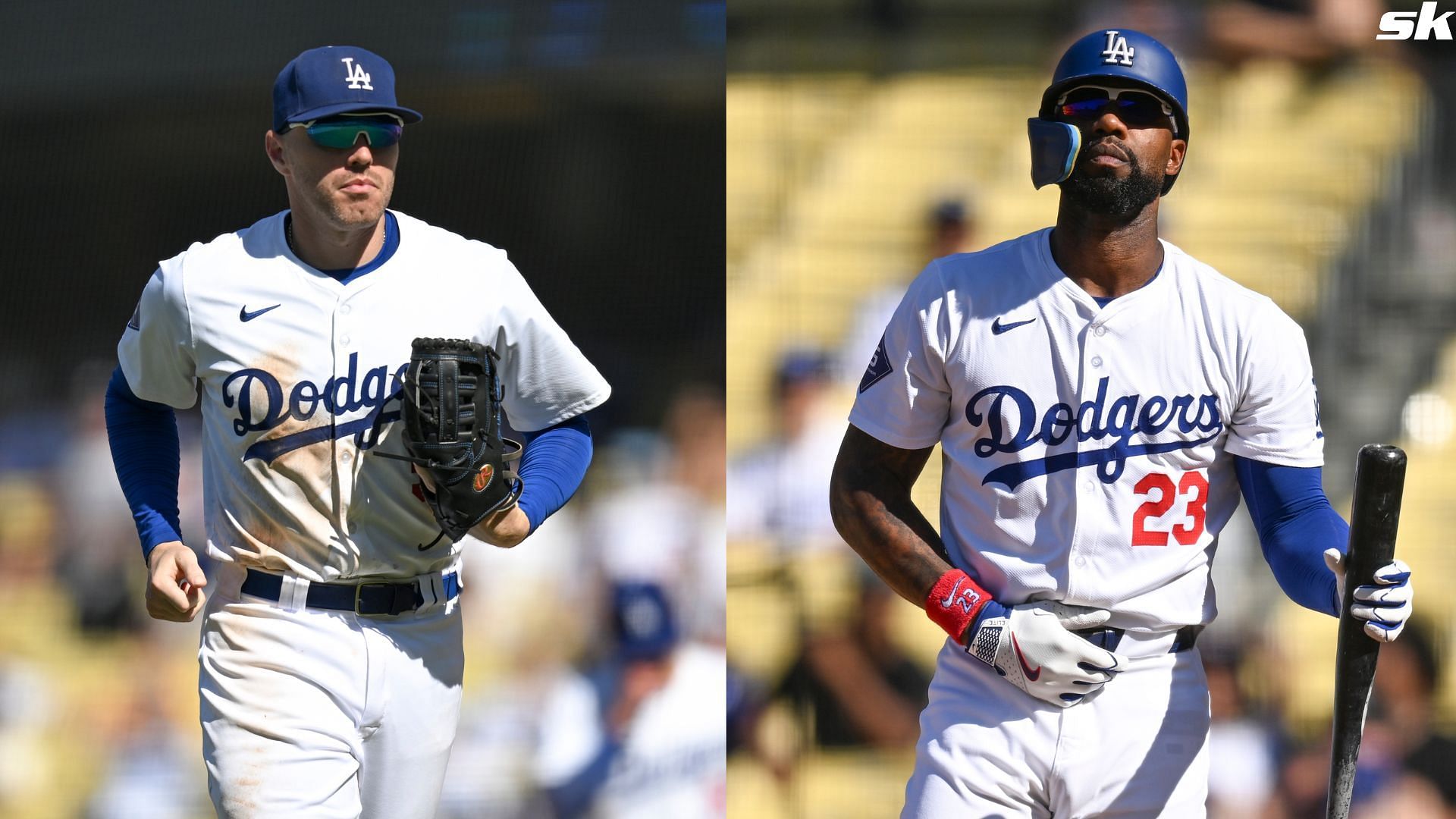 Jason Heyward of the Los Angeles Dodgers walks to the dugout while playing the Pittsburgh Pirates at Dodger Stadium (Source: Getty)