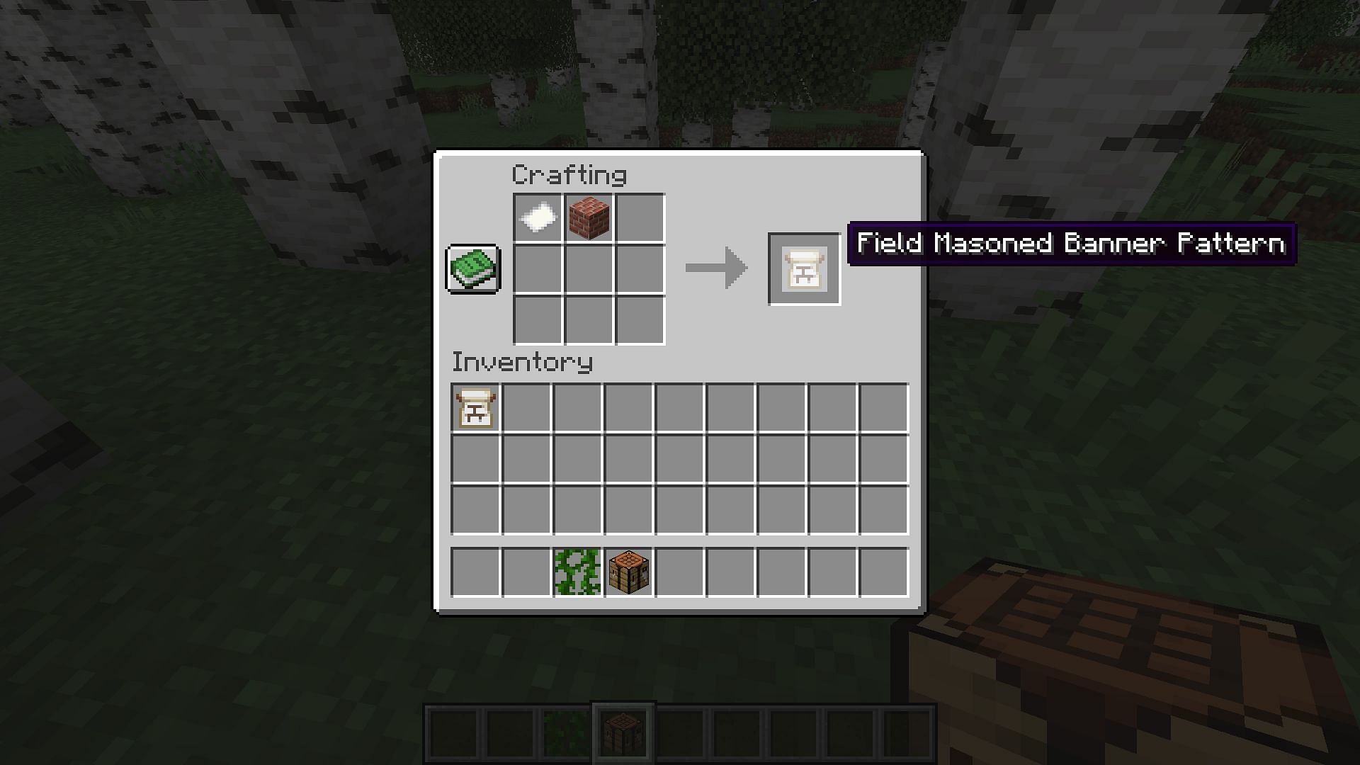 Crafting recipe for field masoned banner pattern in Java Edition snapshot (Image via Mojang Studios)