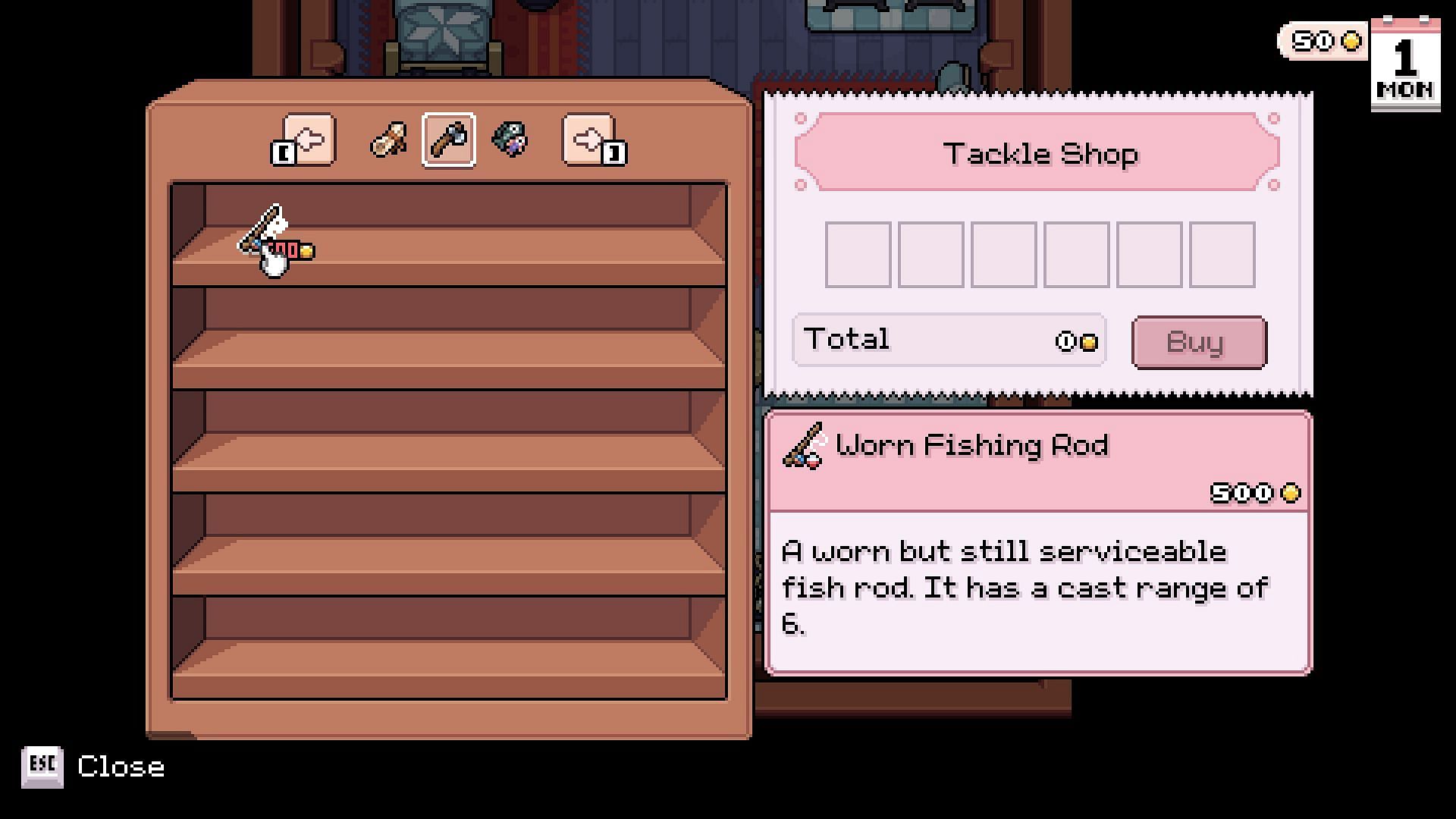 Buy the Fishing Rod from the Tackle Shop for 500 Tesserae (Image via NPC Studio)