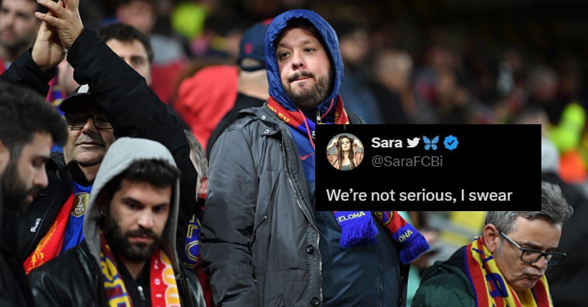 Barcelona fans (image via Getty and X)