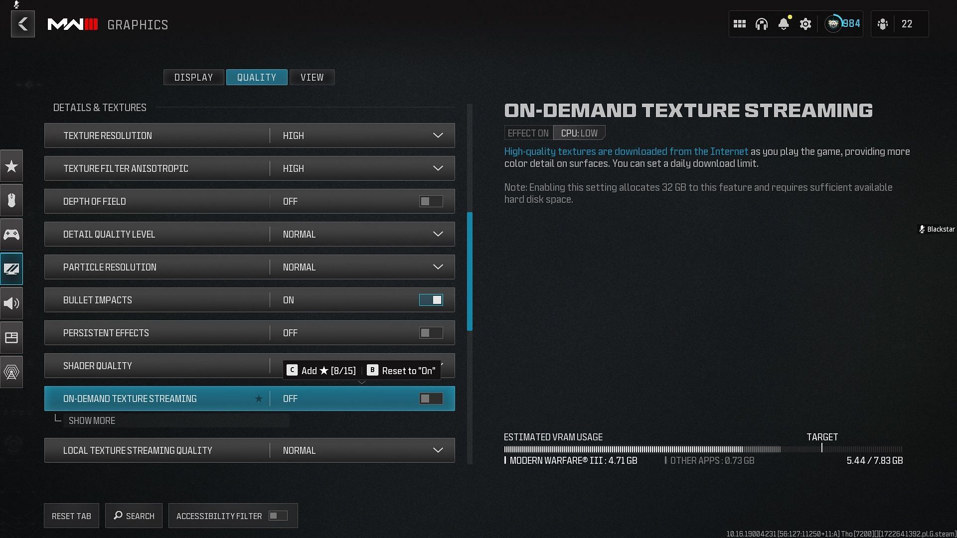 Turning off On-Demand Texture Streaming in Warzone (Image via Activision)