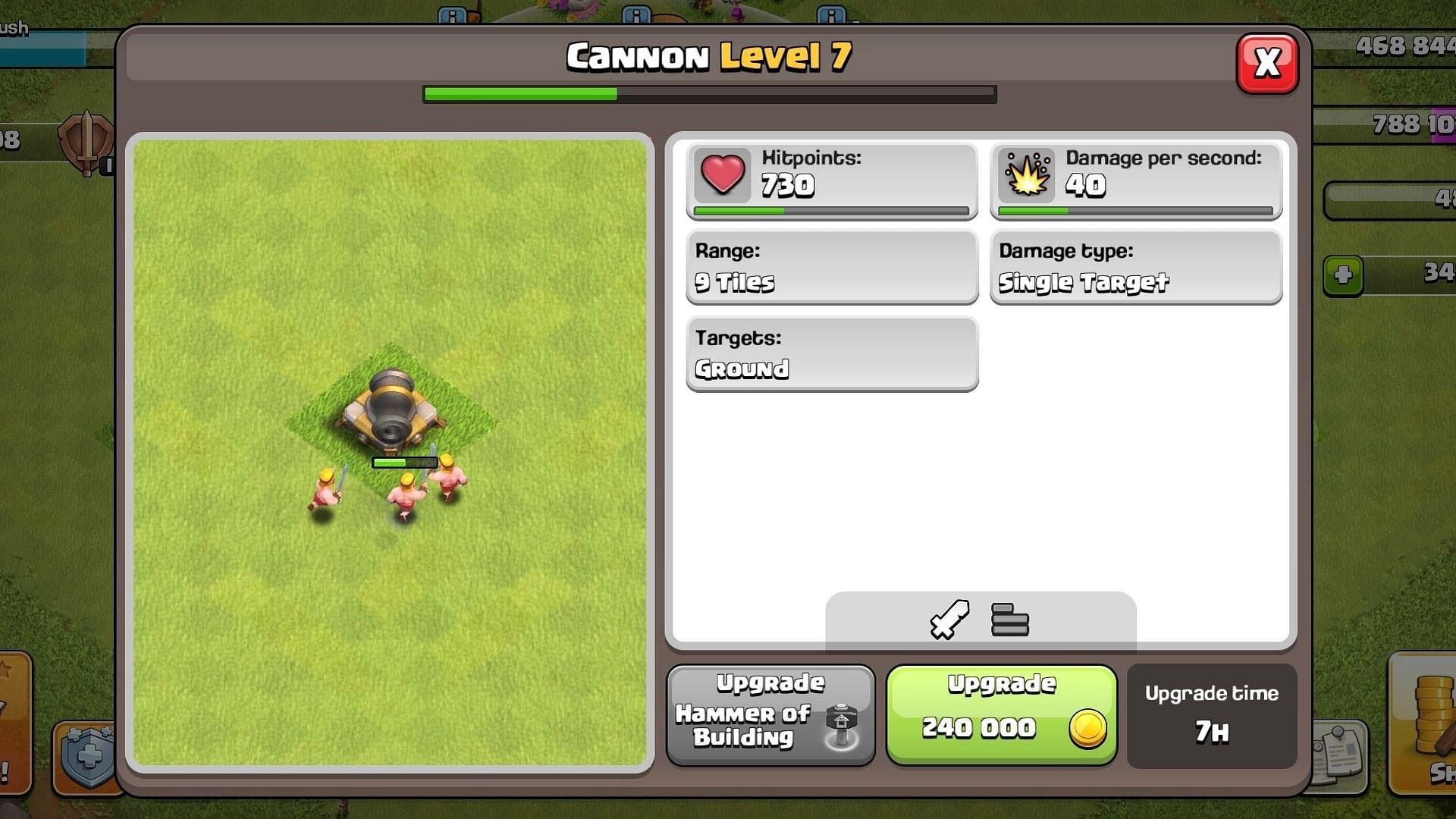 Stats of a level 11 Cannon (Image via Supercell)