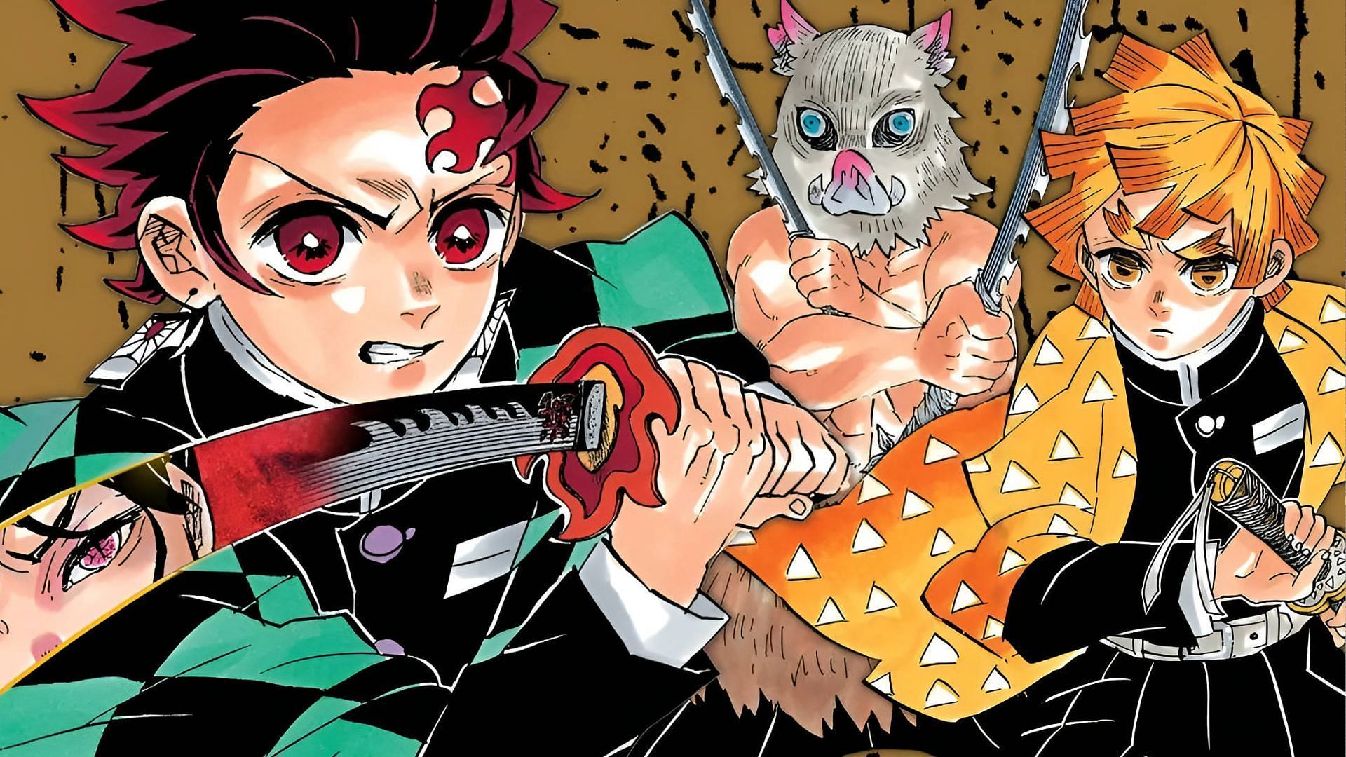 Tanjiro, Zenitsu, and Inosuke as seen in Demon Slayer (Image via Shueisha)