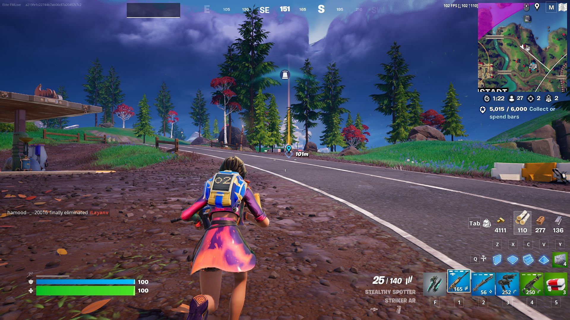 Sprint distance after being damaged to easily complete the second set of the Fortnite Chapter 5 Season 4 Week 2 quests (Image via Epic Games)