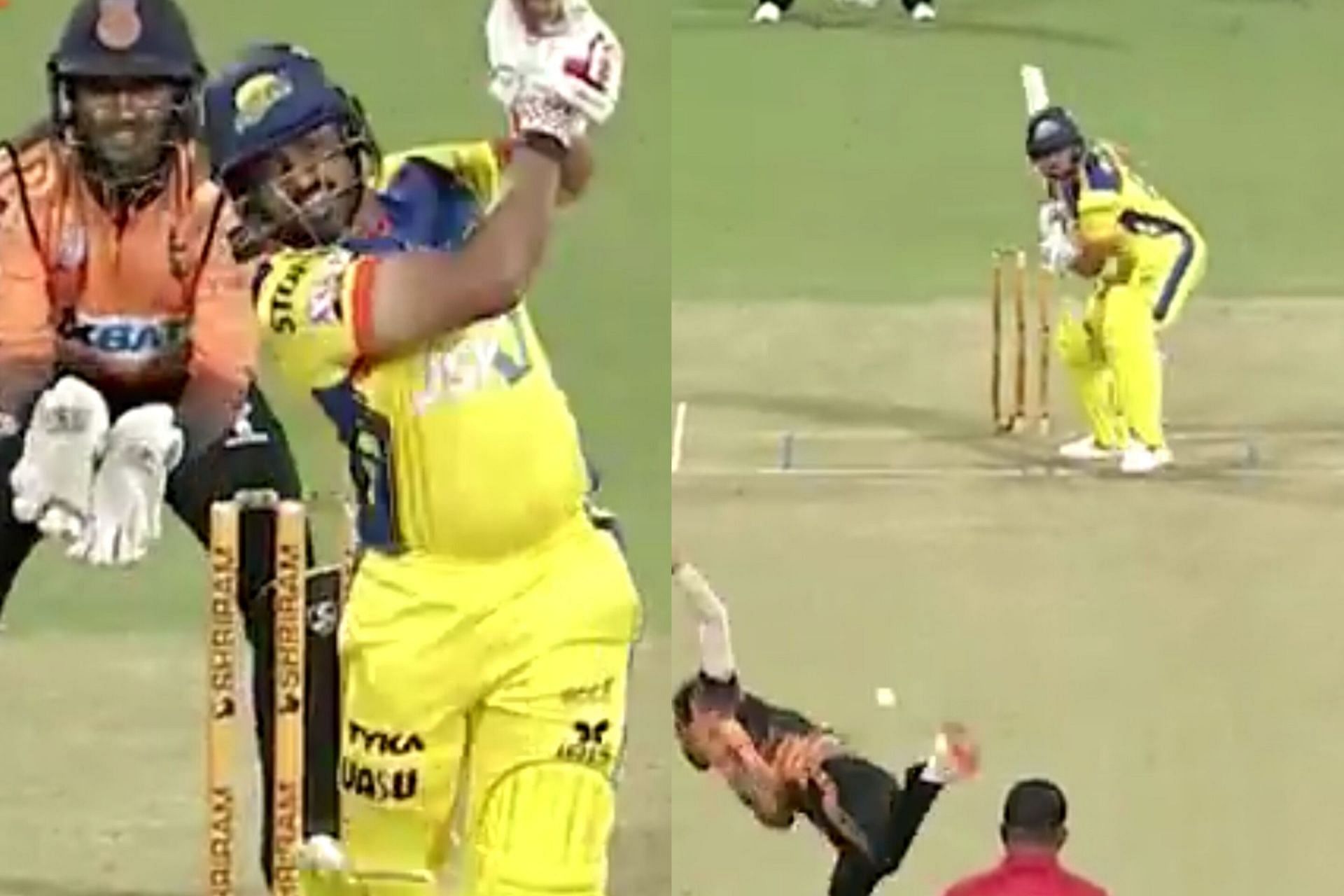 Karun Nair scores a quickfire 66 runs against Hubli Tigers in the Maharaja T20 Trophy (Image via X/@StarSportsIndia)