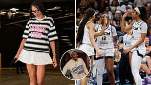 Russell Westbrook reacts as Angel Reese's teammate Isabelle Harrison rocks his brand at tunnel walk
