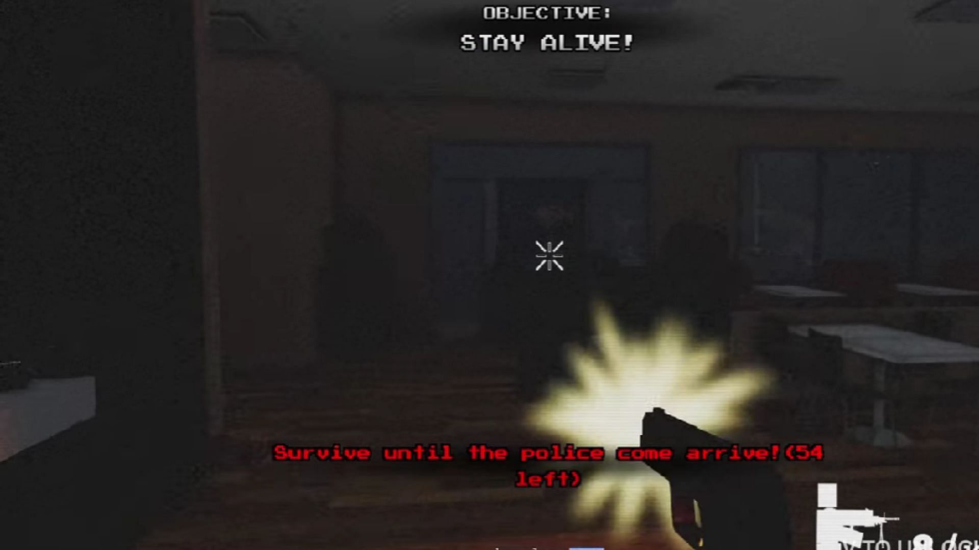 Kill the serial killer with a gun to trigger the Hero ending (Image via Roblox)