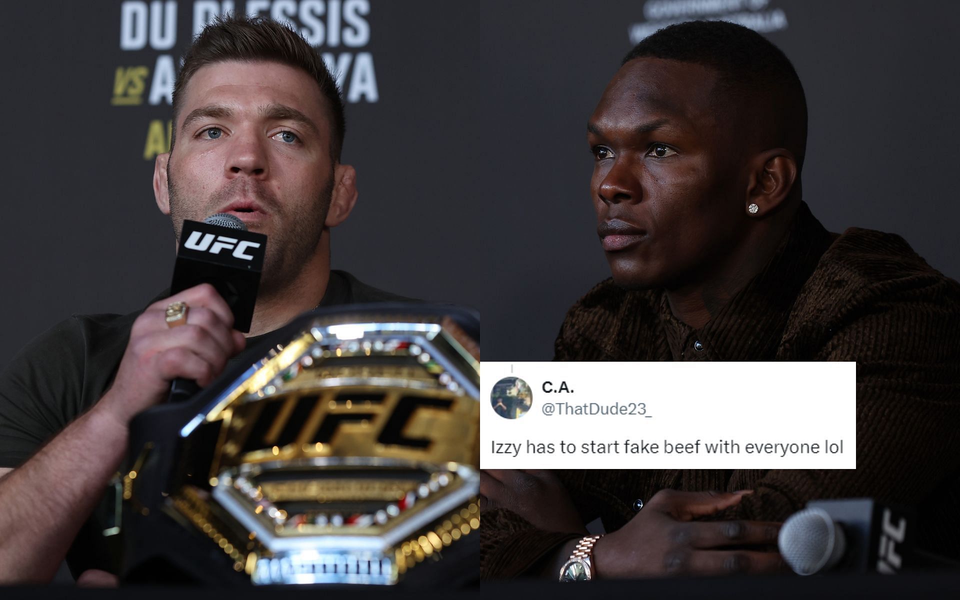 Dricus du Plessis (left) and Israel Adesanya (right) have been engaged in a fierce rivalry over the past few years [Images courtesy: Getty Images and @ThatDude23_ on X]