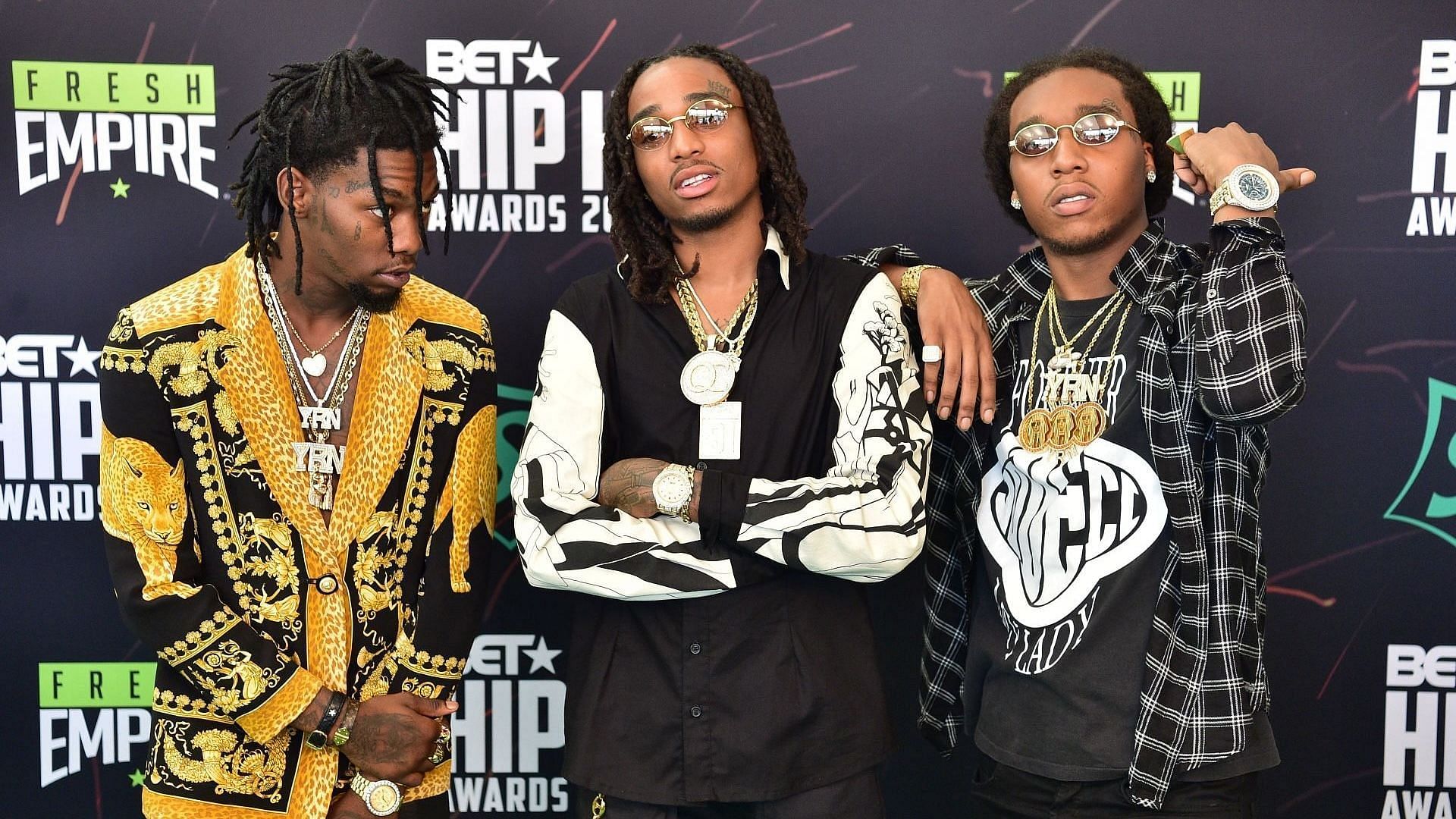 Offset, Quavo, and Takeoff of the group Migos attend the BET Hip Hop Awards 2016 Green Carpet at Cobb Energy Performing Arts Center on September 17, 2016, in Atlanta, Georgia (Prince Williams/Wireimage)