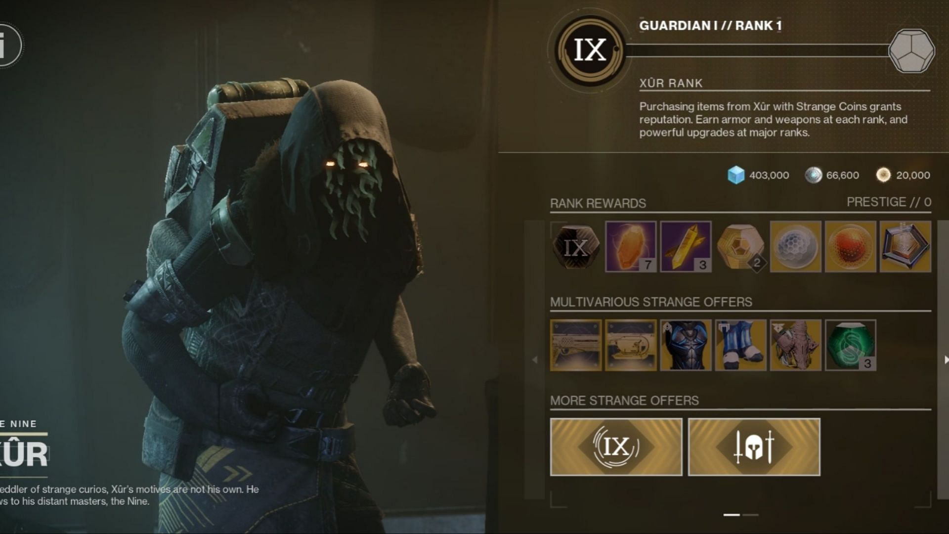 Xur inventory in Destiny 2 (Image via Bungie)