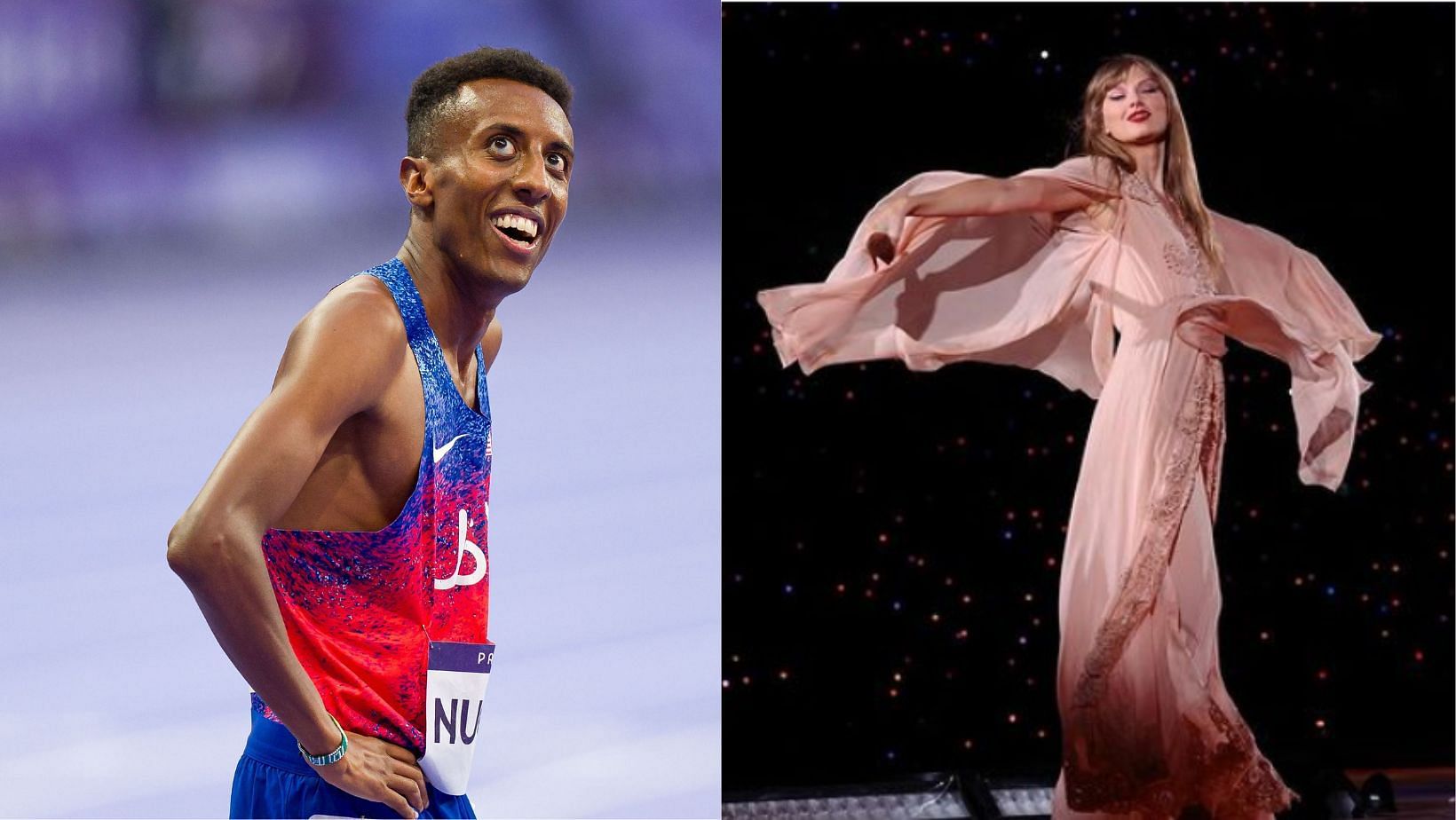 Yared Nuguse thanks Taylor Swift after Paris Olympics win (Image Source: Left - Getty, Right - @tstheerastourfilm on Instagram)