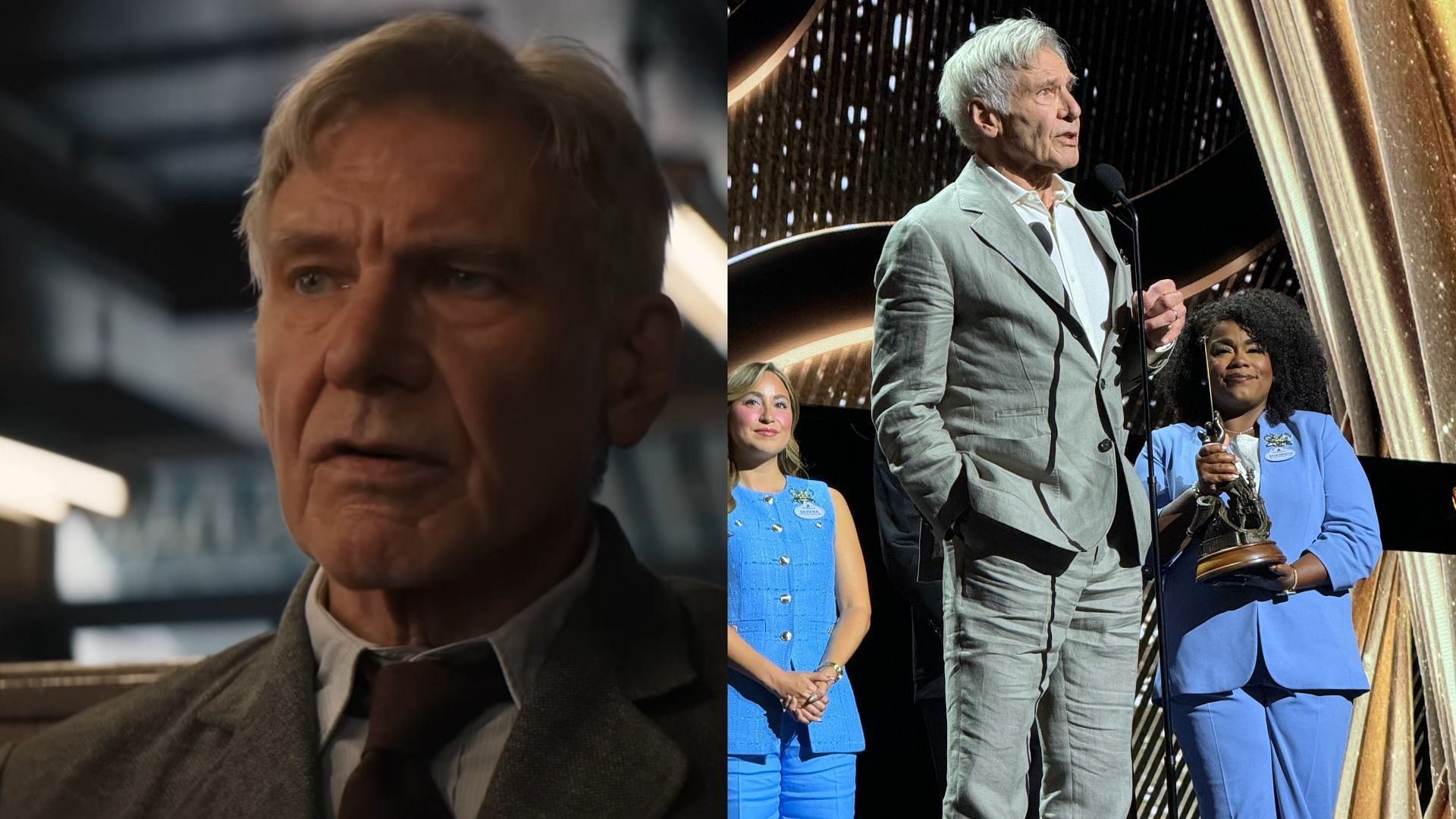 Harrison Ford became a Disney Legend on Sunday (Image via YouTube/Lucasfilm, X/@DisneyD23)